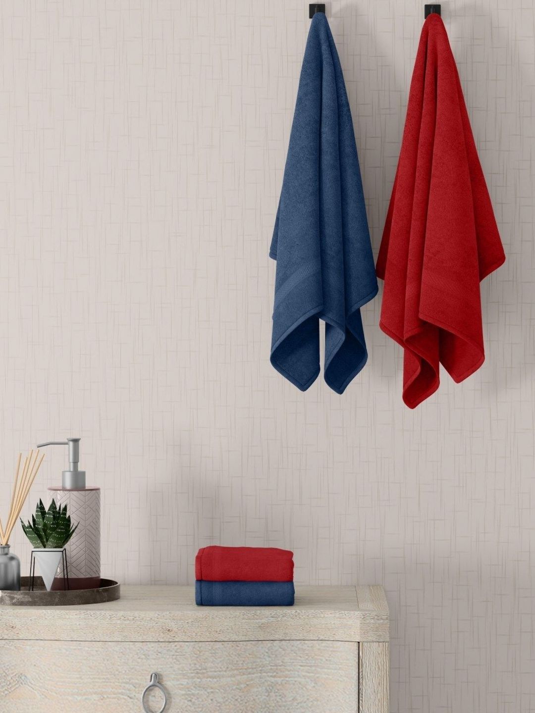 home expressions Blue & Red 4 Pieces Cotton 450 GSM Towel Sets-image-14