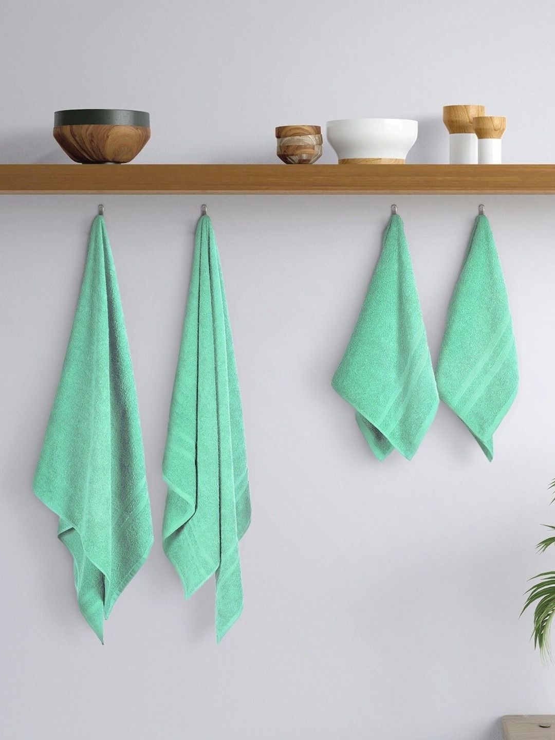 home expressions Green 4 Pieces Cotton 350 GSM Towel Sets-picture-53