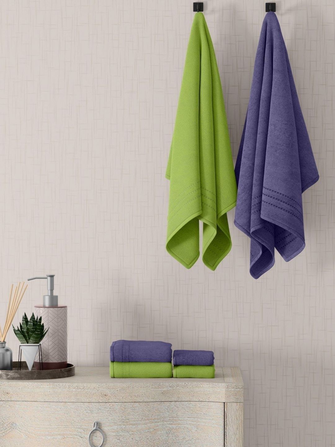 home expressions Blue & Green 6 Pieces Pure Cotton 380 GSM Towel Set-image-15