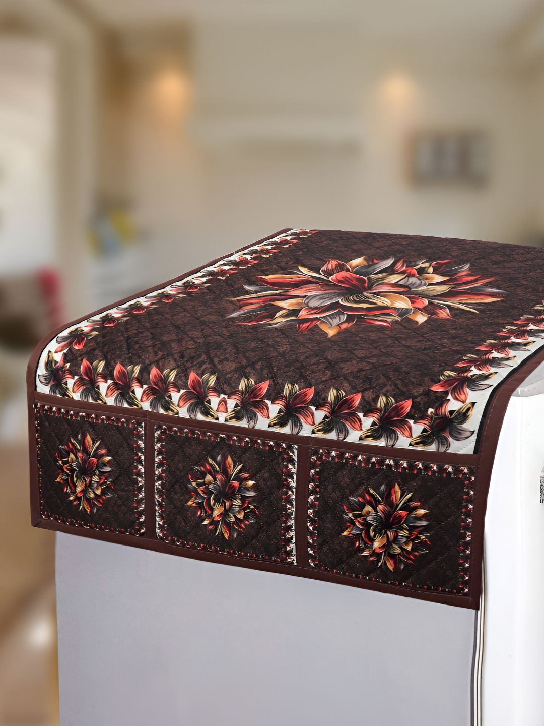 LooMantha Brown & White Printed Refrigerator Appliance Cover-image-47