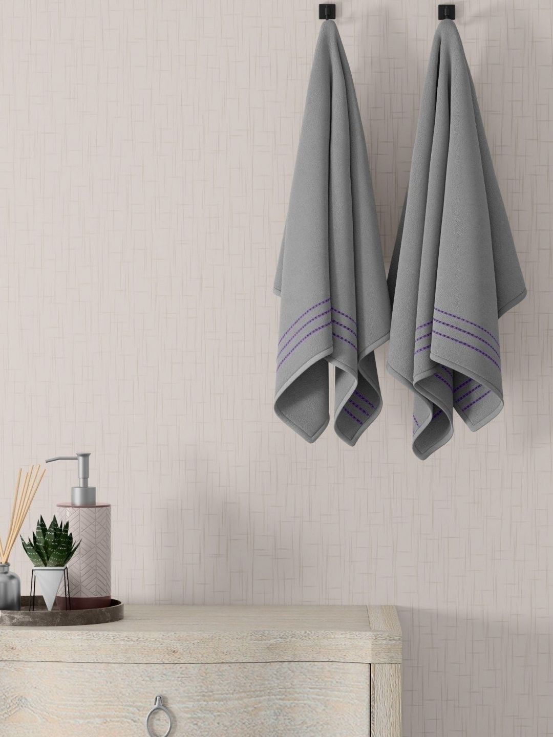 home expressions Grey 2 Pieces Cotton 380 GSM Towel Sets-picture-36