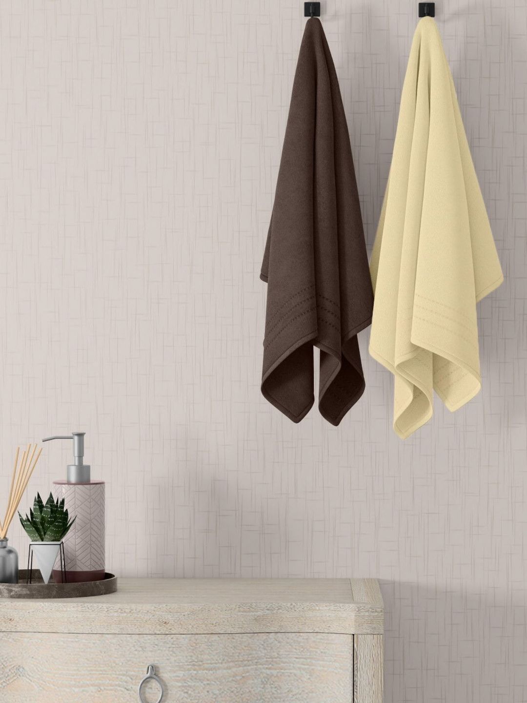 home expressions Brown & Beige 2 Pieces Cotton 380 GSM Towel Sets-picture-53
