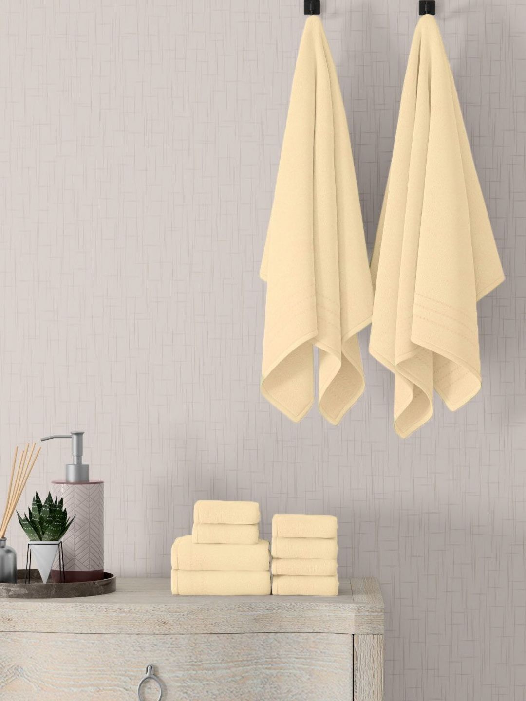 home expressions Cream Colored 10 Pieces Cotton 380 GSM Towel Sets-picture-45