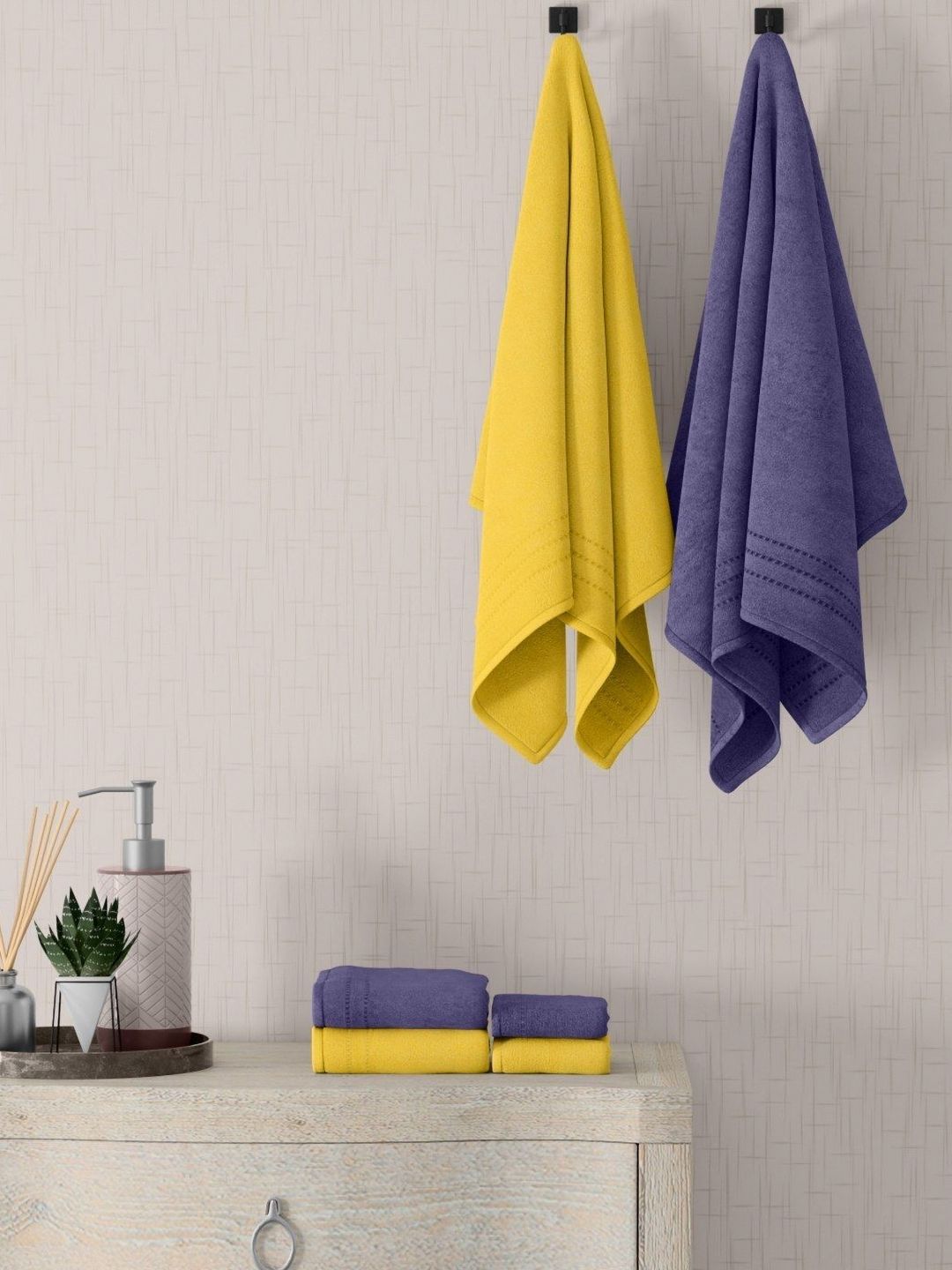 home expressions Yellow & Blue 6 Pieces Cotton 380 GSM Towel Sets-image-24