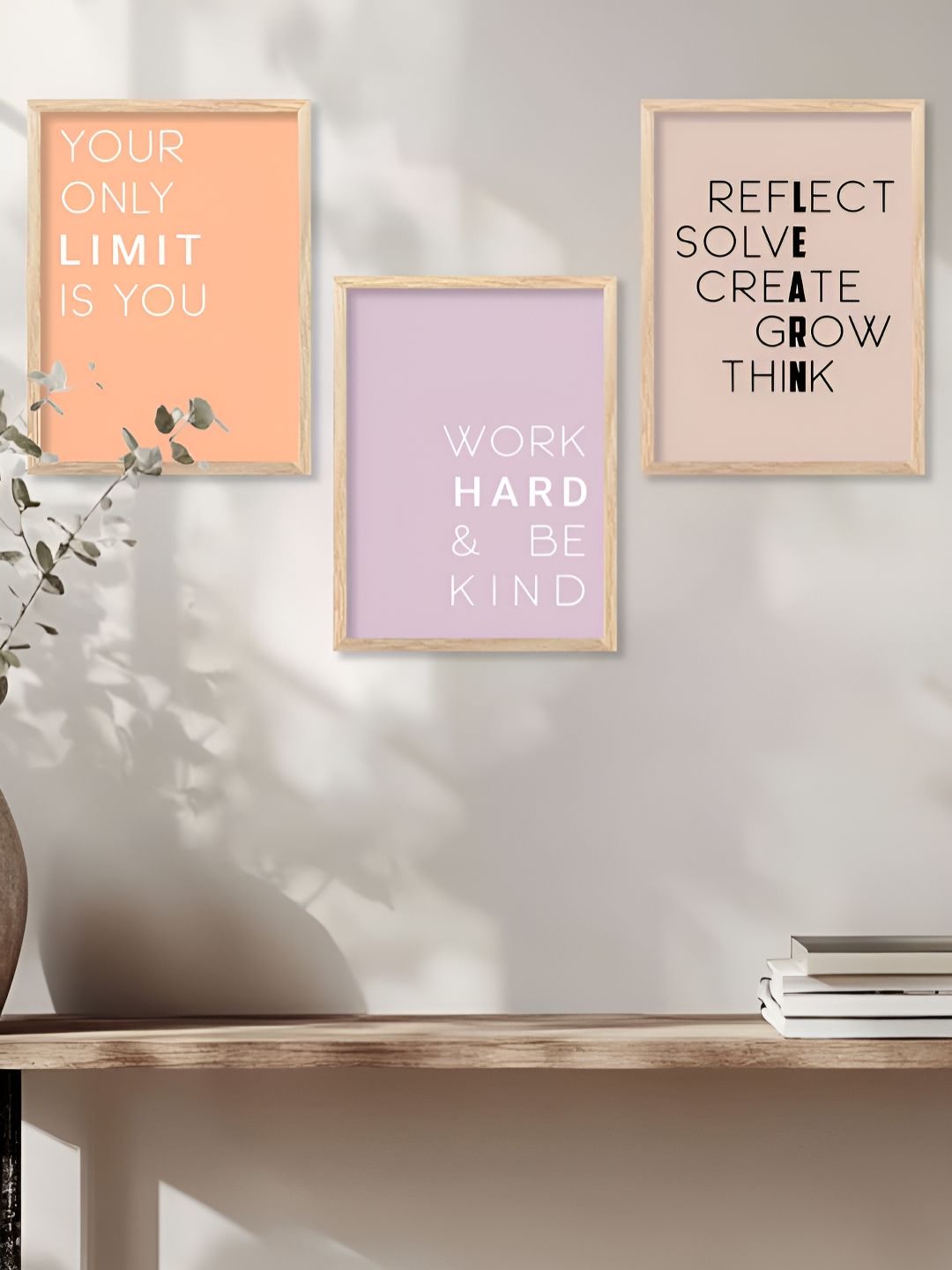 Kotart Brown & Purple 3 Pieces Motivational Quote Printed Wooden Wall Arts-picture-31