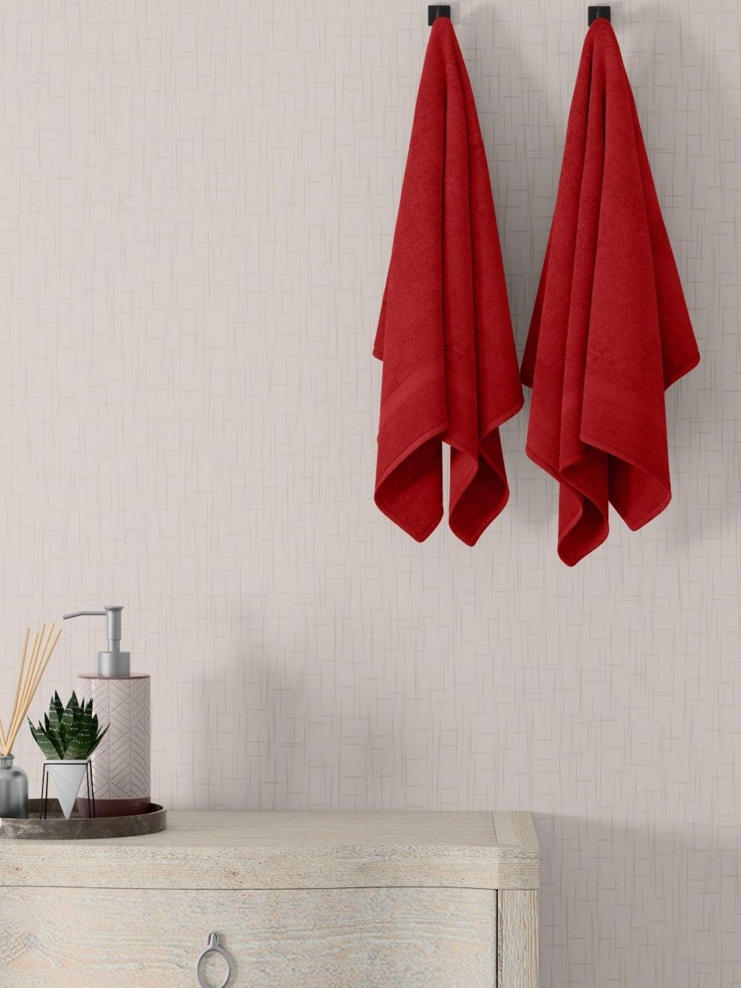 home expressions Red 2 Pieces Cotton 450 GSM Towel Sets-picture-19