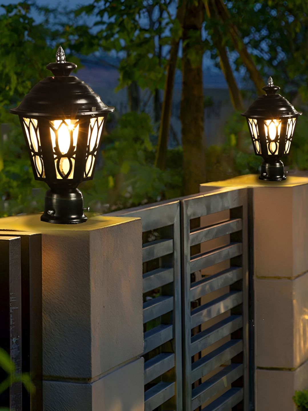 KINIS 2 Pcs Black & White Abstract Shaped Weatherproof & Rust-Resistant Outdoor Pole Lamps-picture-20