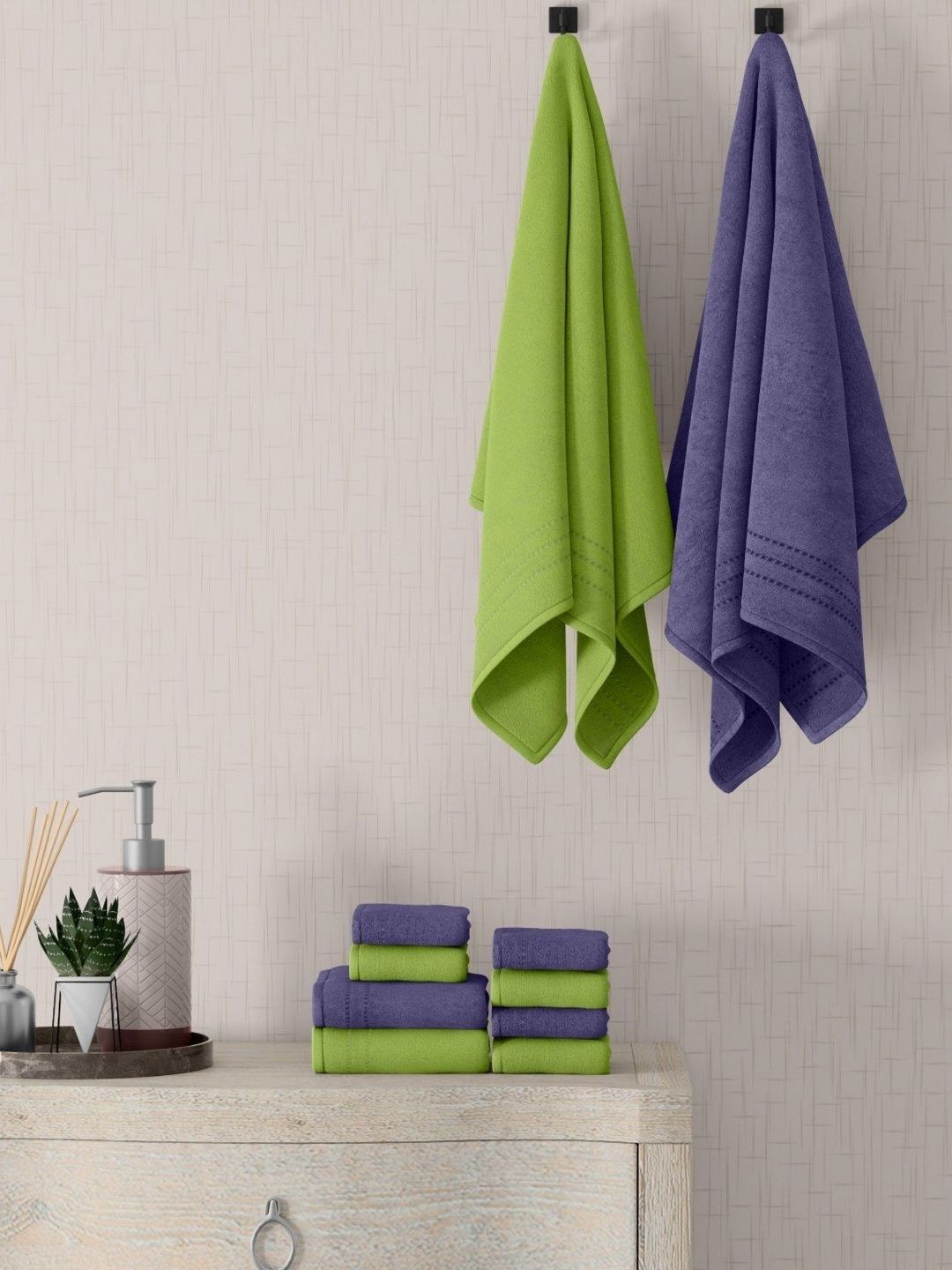 home expressions Blue & Green 10 Pieces Cotton 380 GSM Towel Sets-image-12