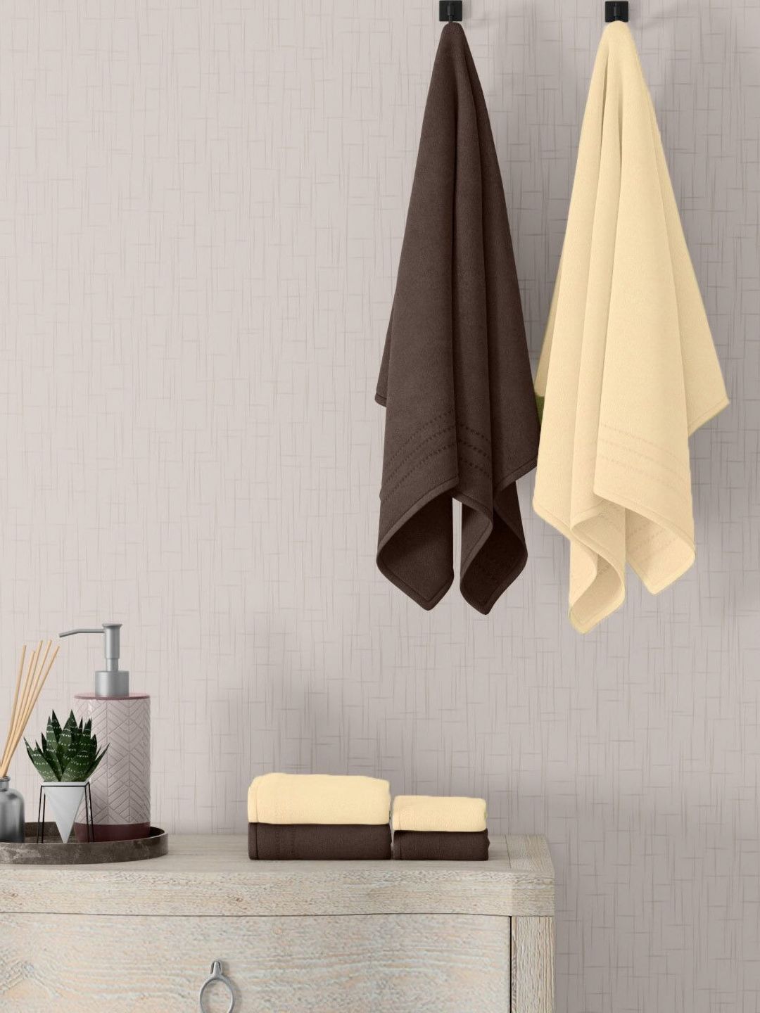 home expressions Brown & Yellow 6 Pieces Pure Cotton 380 GSM Towel Set-image-37