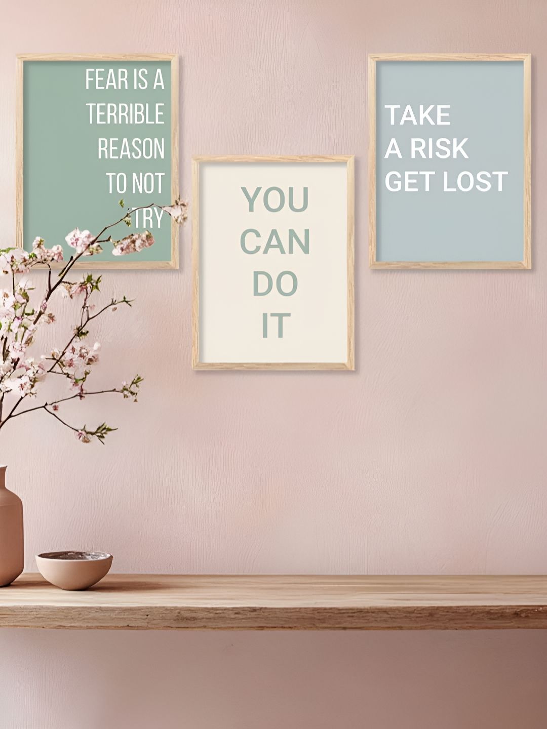 Kotart Brown & Green 3 Pieces Motivational Quote Printed Wooden Wall Arts-picture-21