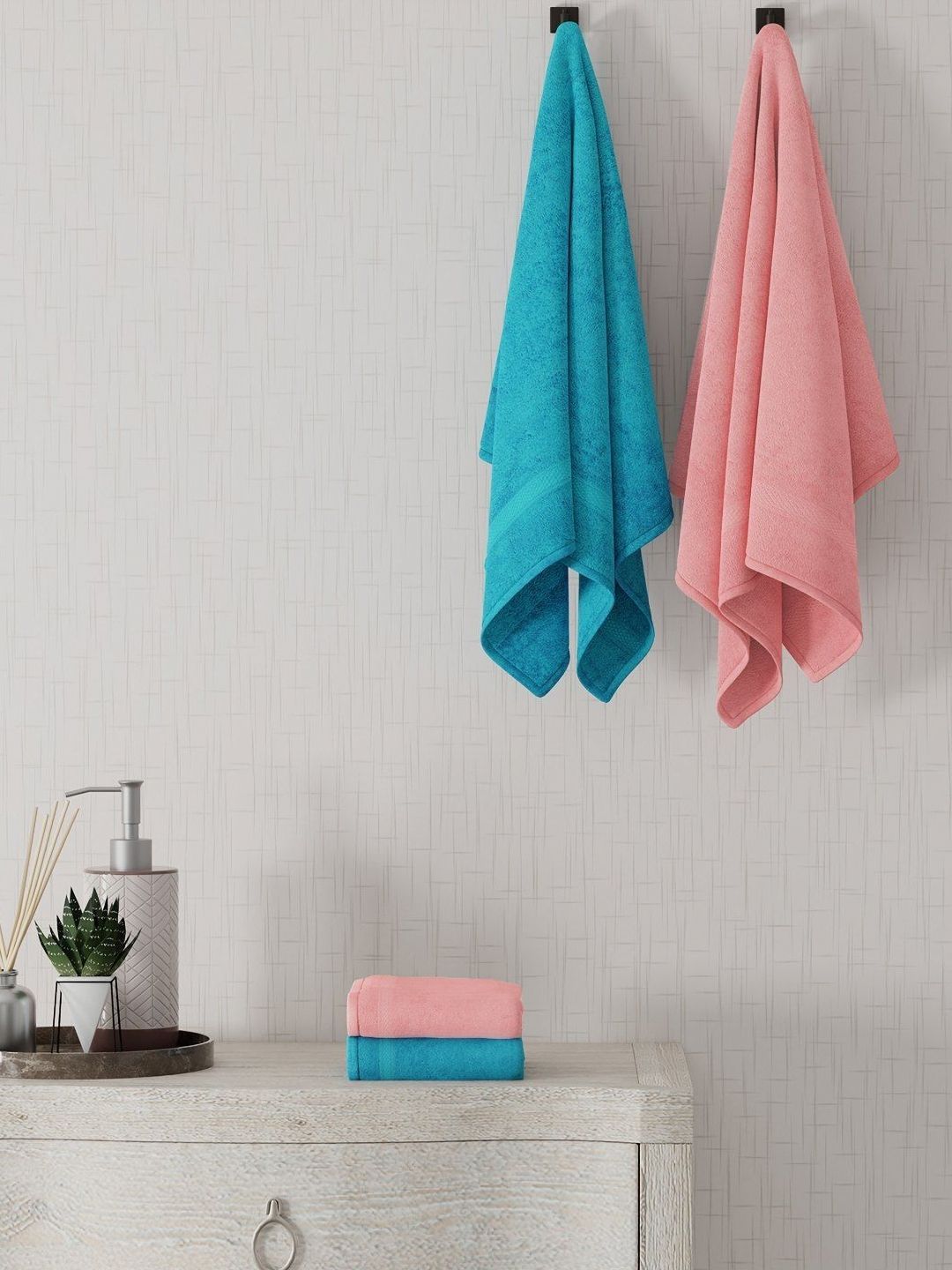 home expressions Blue & Pink 4 Pieces Cotton 450 GSM Towel Sets-picture-14