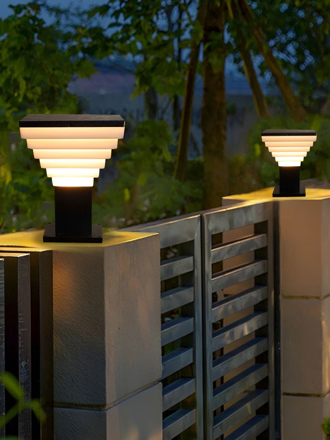 KINIS 2 Pcs Black Triangular Shaped Weatherproof & Rust-Resistant Outdoor Pole Lamps-picture-41