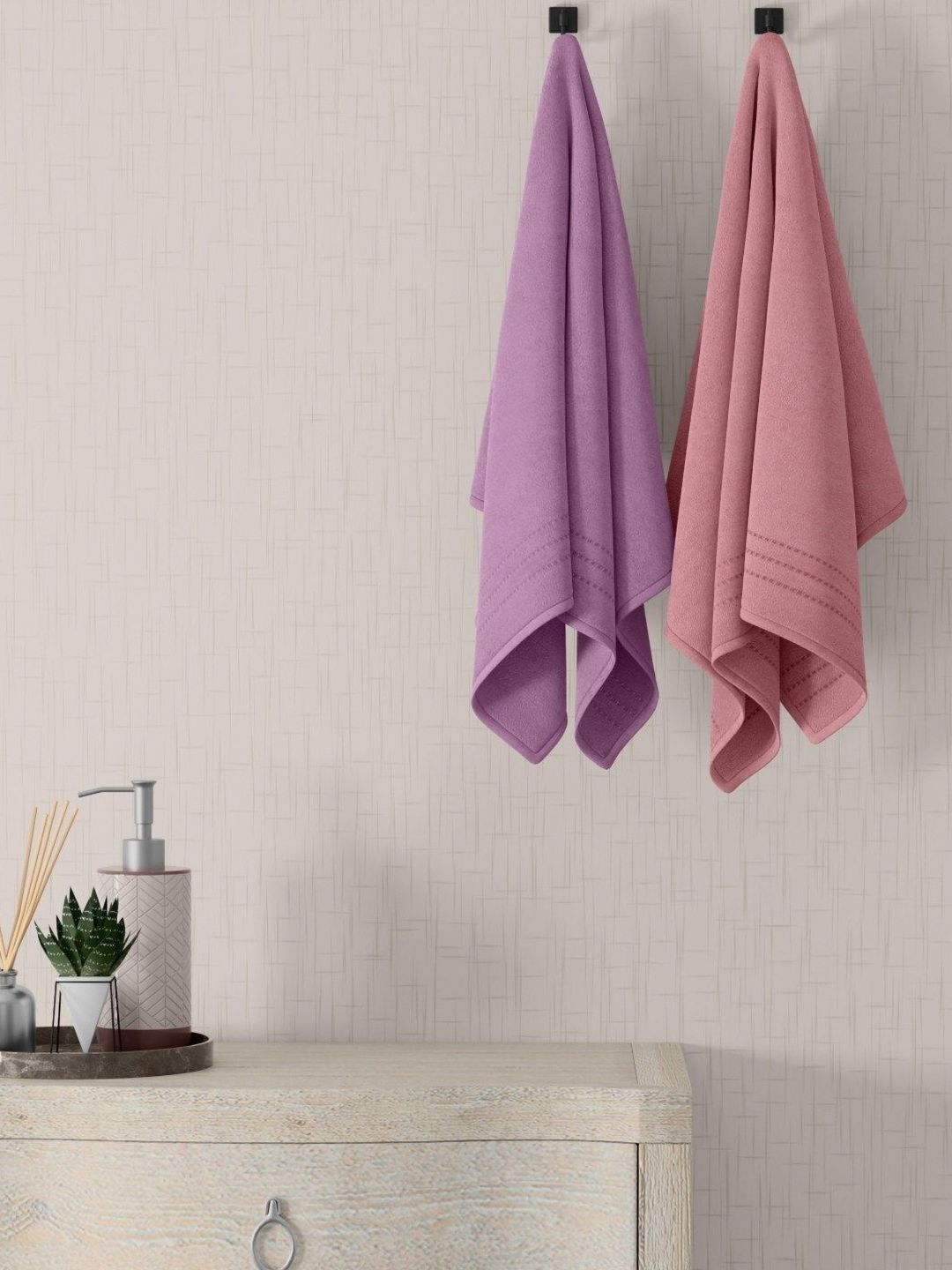 home expressions Pink & Purple 2 Pieces Cotton 380 GSM Towel Sets-picture-20