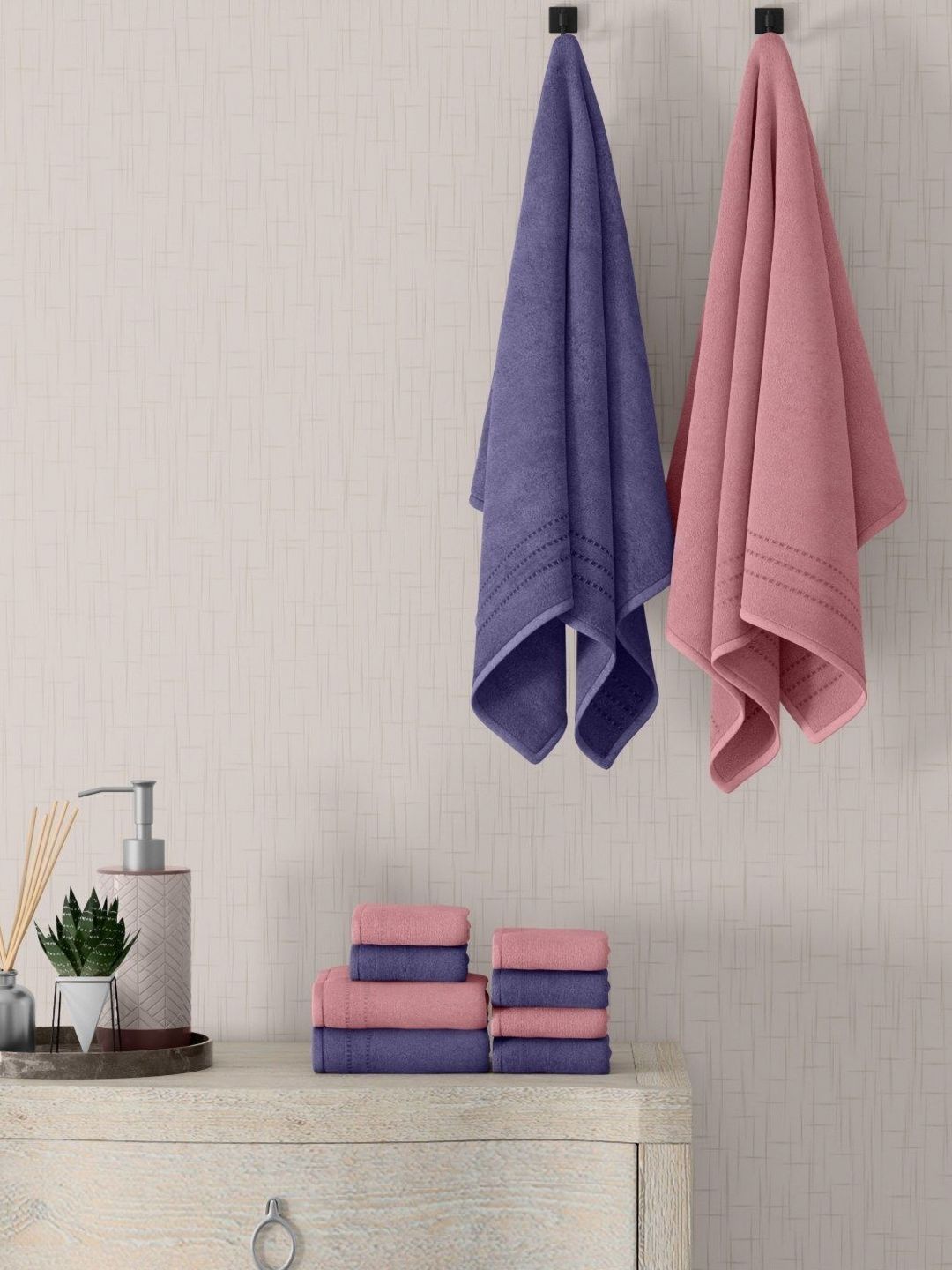 home expressions Pink & Purple 10 Pieces Pure Cotton 380 GSM Towel Set-picture-46
