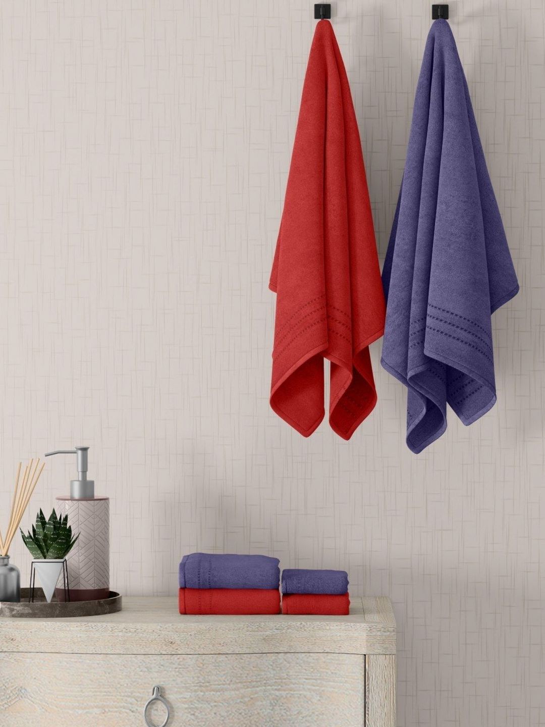 home expressions Blue & Red 6 Pieces Cotton 380 GSM Towel Sets-picture-47
