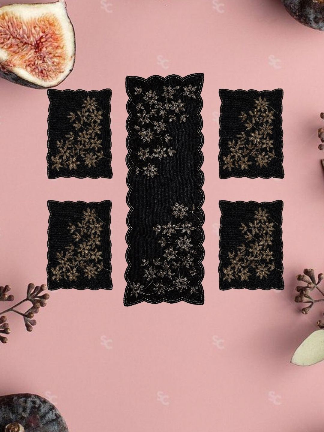 YWULY Black & White 5 Pieces Floral Embellished Table Linen Sets-picture-18