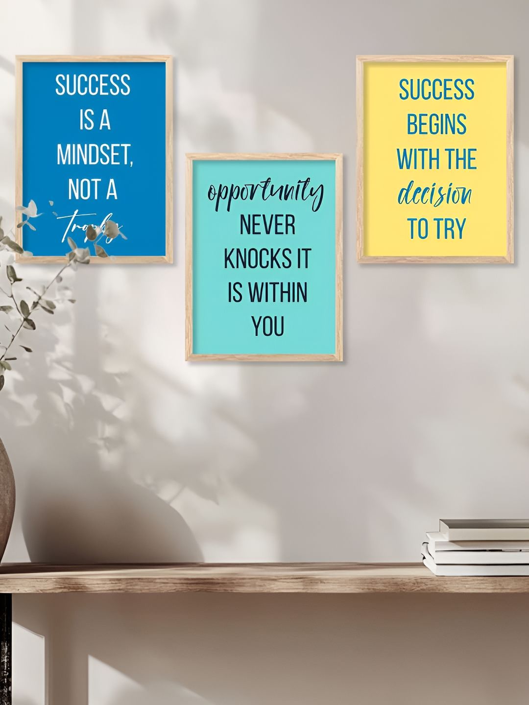 Kotart Brown & Blue 3 Pieces Motivational Quote Printed Wooden Wall Arts-picture-32