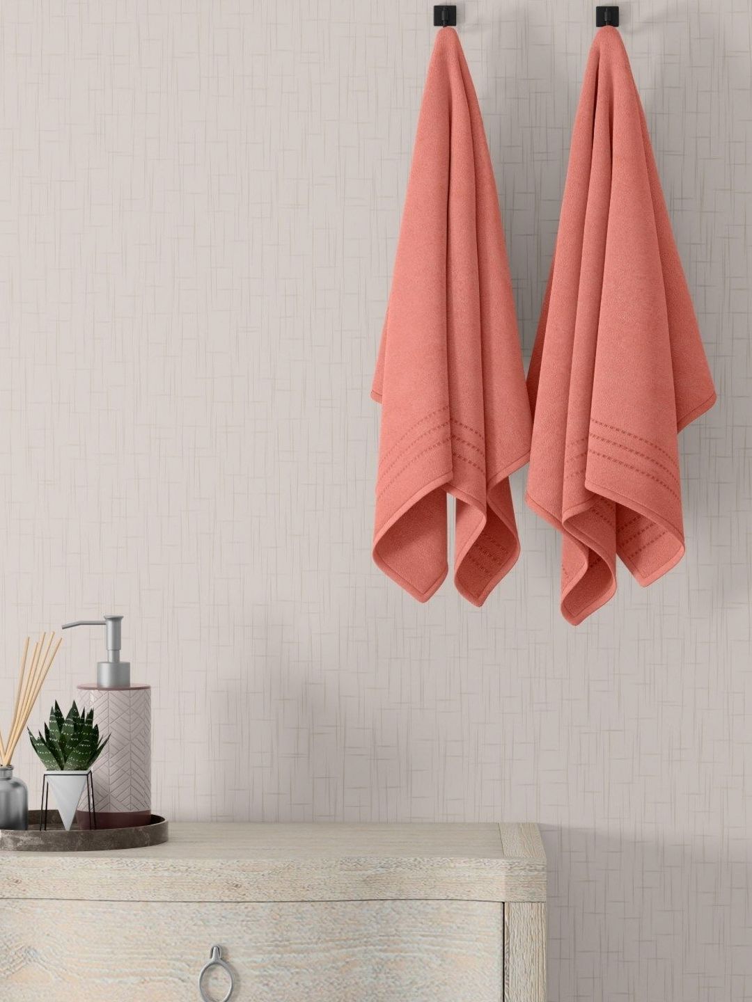 home expressions Peach 2 Pieces Cotton 380 GSM Towel Sets-picture-45