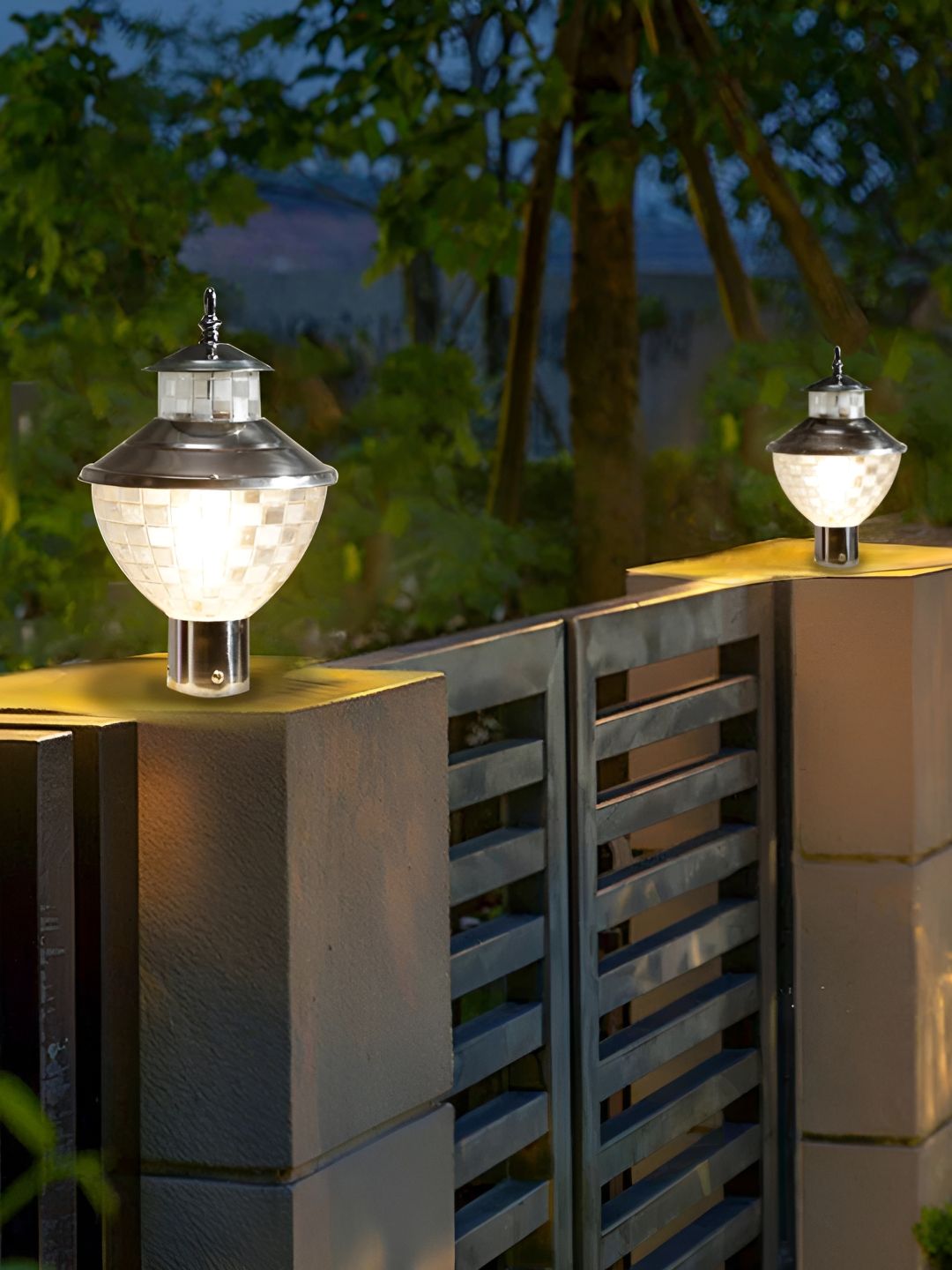 KINIS Set Of 2 Grey Modern Shape Gate & Garden Light Outdoor Lamp-picture-40