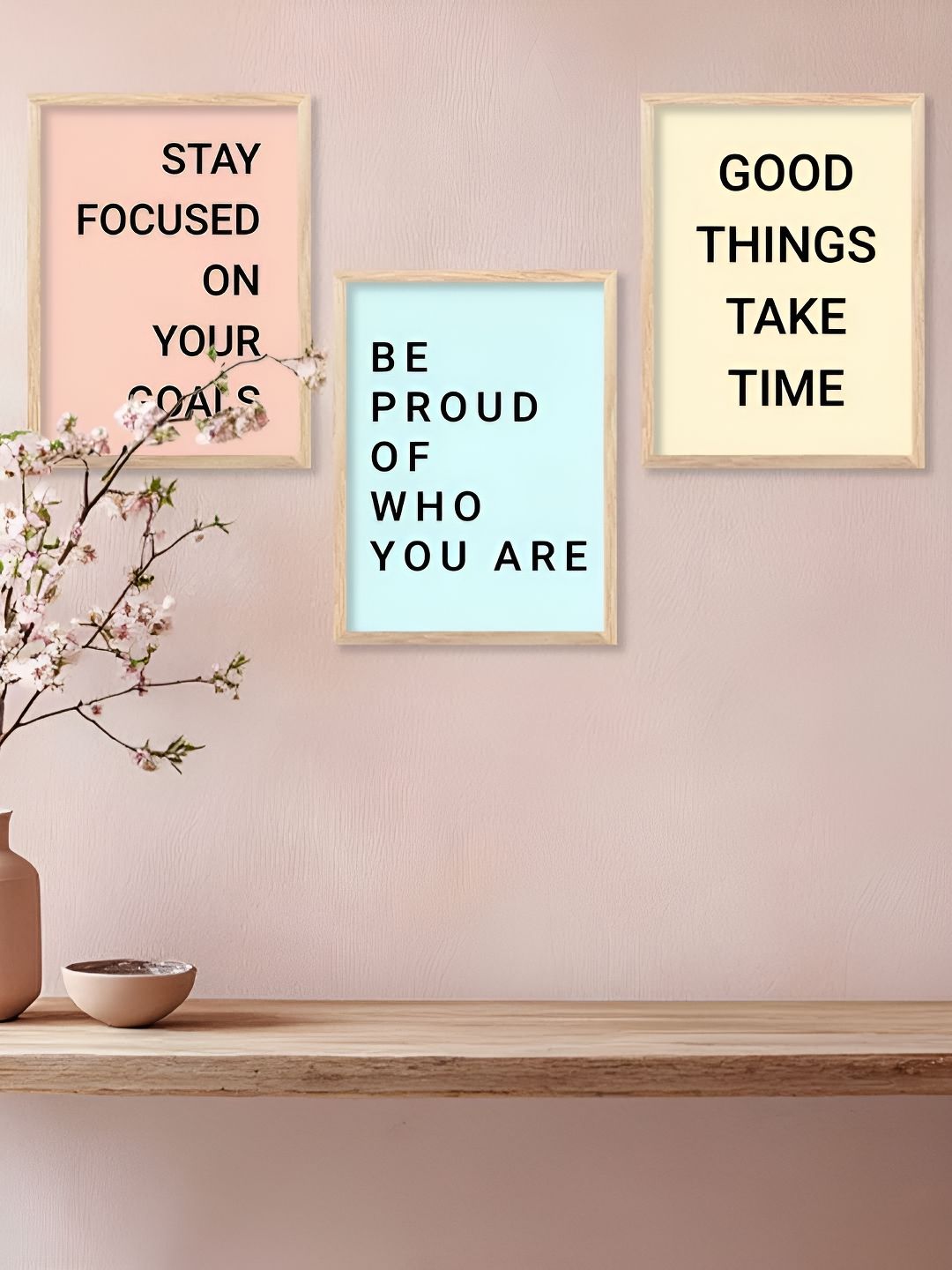 Kotart Brown & Blue 3 Pieces Motivational Quote Printed Wooden Wall Arts-picture-28
