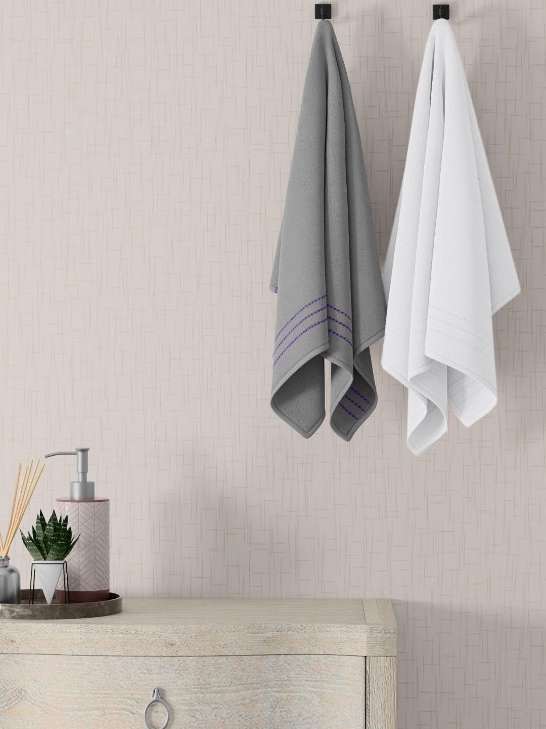 home expressions Grey & White 2 Pieces Cotton 380 GSM Towel Sets-picture-10