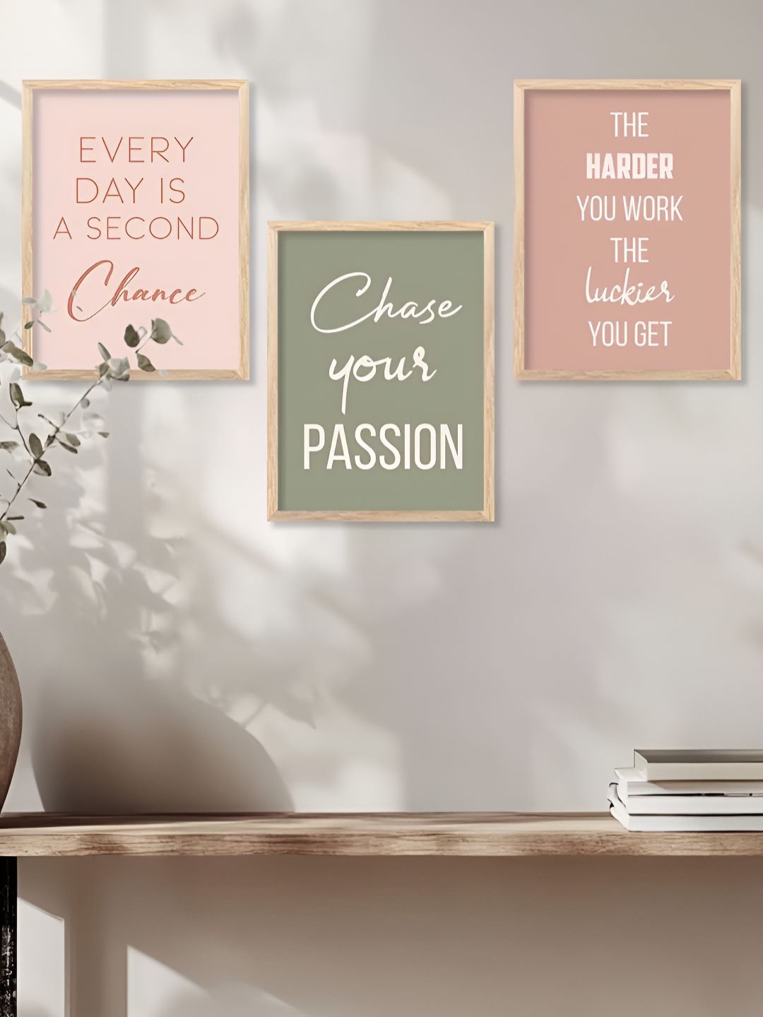 Kotart Brown & Green 3 Pieces Motivational Quote Printed Wooden Wall Arts-picture-36