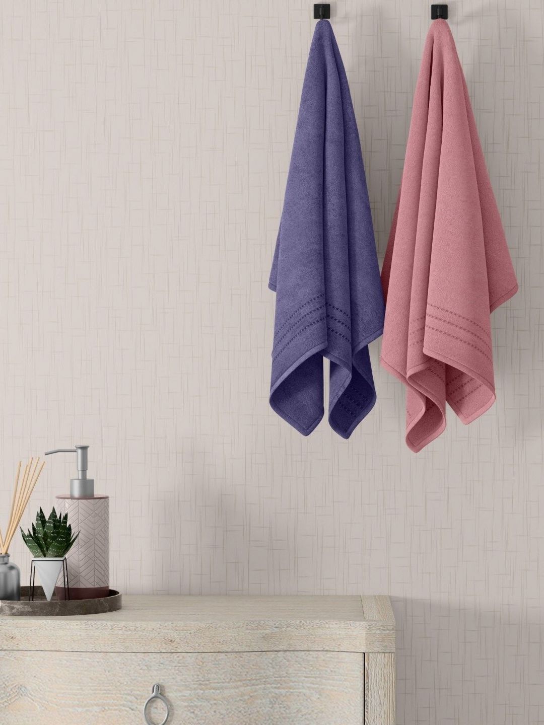 home expressions Pink & Blue 2 Pieces Cotton 380 GSM Towel Sets-picture-22