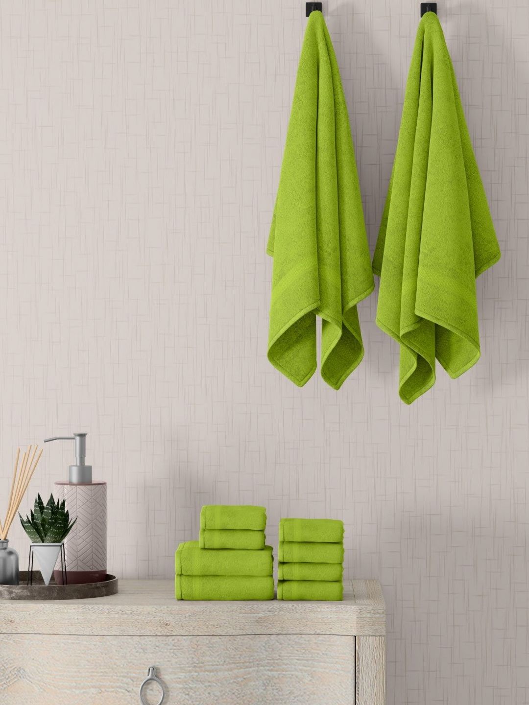 home expressions Green 10 Pieces Cotton 450 GSM Towel Sets-picture-16