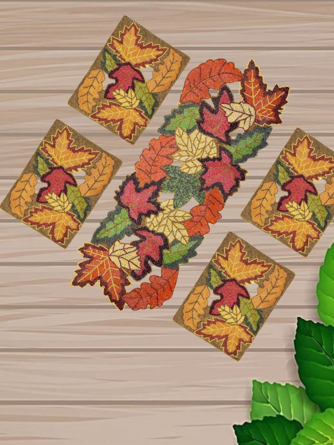 YWULY Brown & Pink 5 Pieces Ethnic Motifs Embellished Table Linen Sets-picture-12