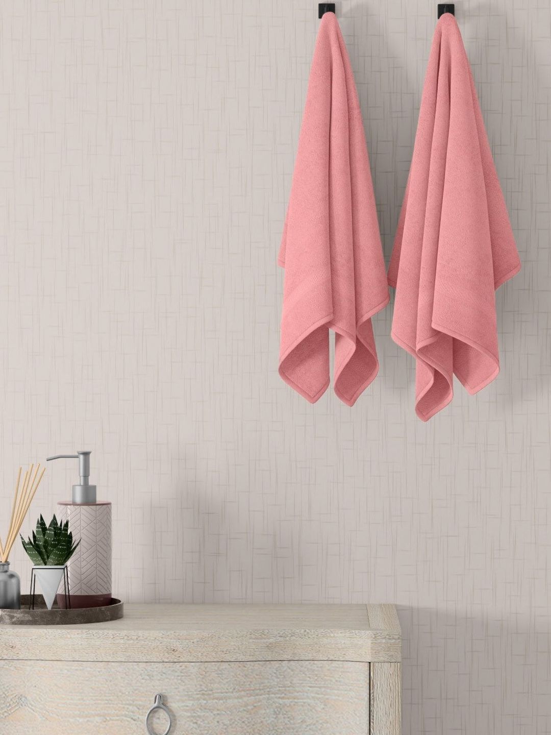 home expressions Pink 2 Pieces Cotton 450 GSM Towel Sets-picture-55