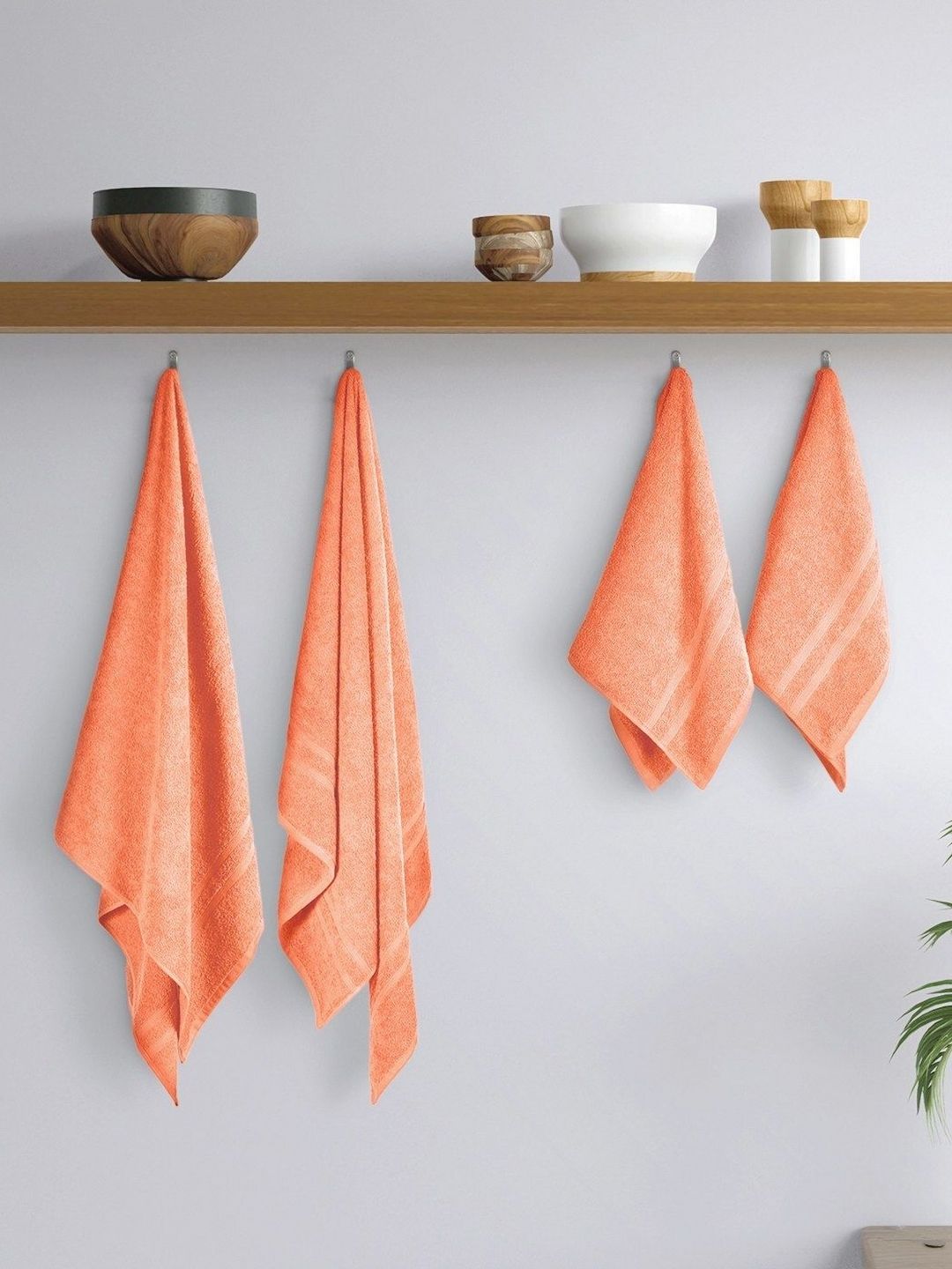 home expressions Peach-Coloured 4 Pieces Cotton 350 GSM Towel Sets-picture-38