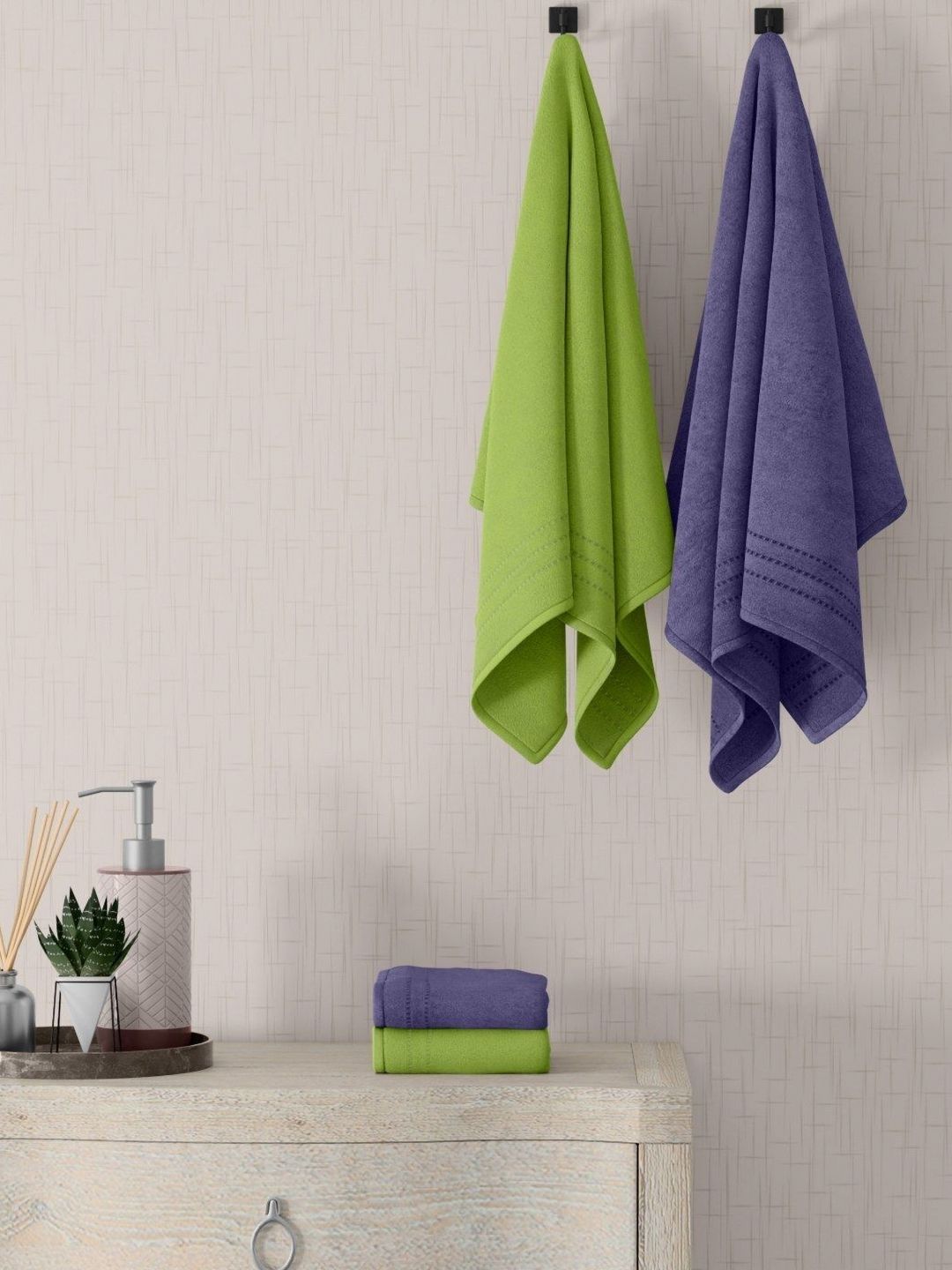 home expressions Blue & Green 4 Pieces Cotton 380 GSM Towel Sets-picture-24
