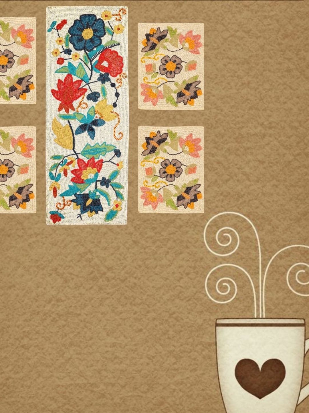 YWULY White & Red 5 Pieces Floral Embellished Table Linen Set-picture-36