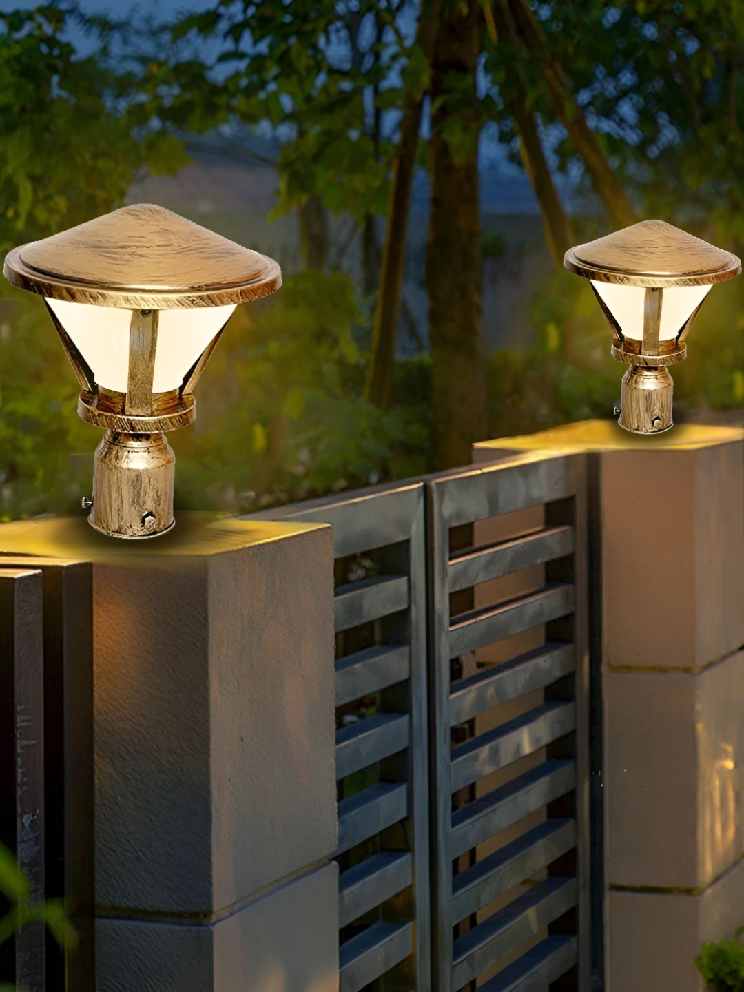 KINIS Brown 2 Pieces Frustum Shaped Weatherproof & Rust Resistant Outdoor Pole Lamps-picture-1