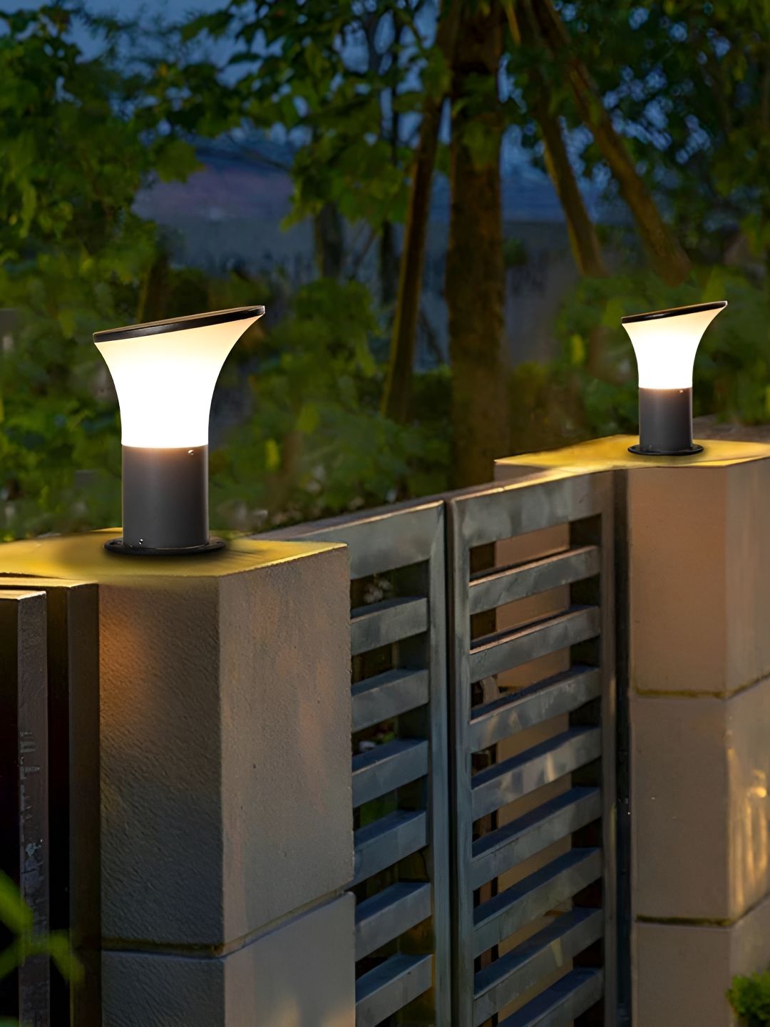 KINIS Grey & White 2 Pieces Gate & Garden Light Outdoor Pole Lamps-image-1