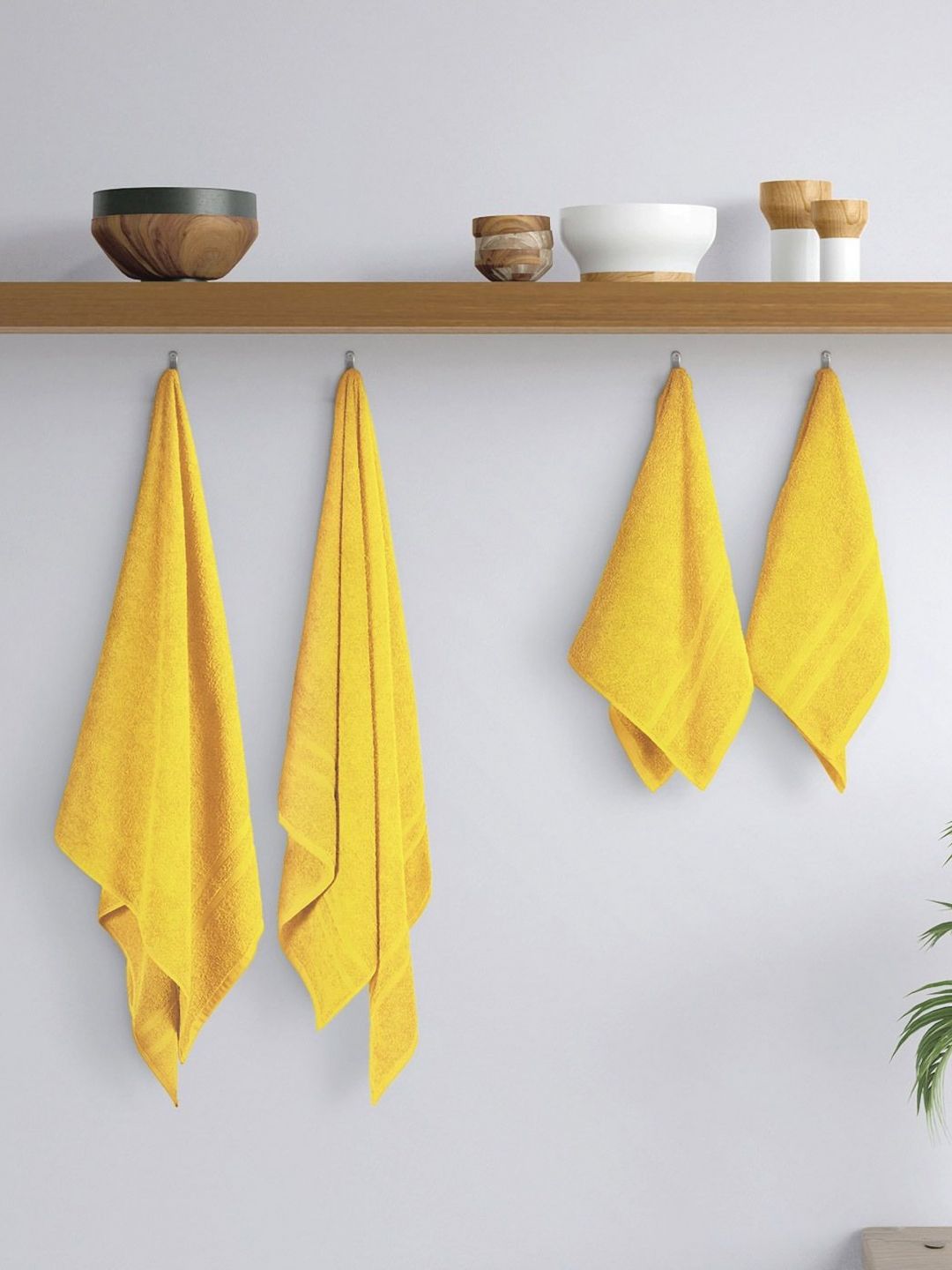 home expressions Yellow 4 Pieces Pure Cotton 350 GSM Towel Set-image-40
