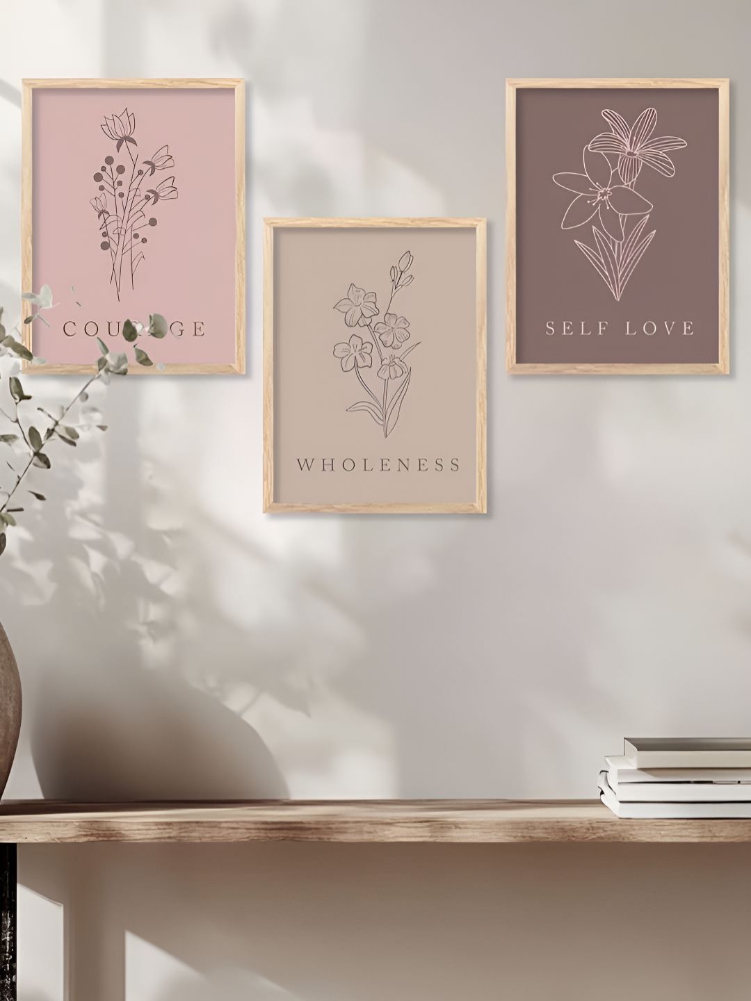 Kotart Brown & Pink 3 Pieces Wooden Floral and Botanical Wall Arts-picture-34