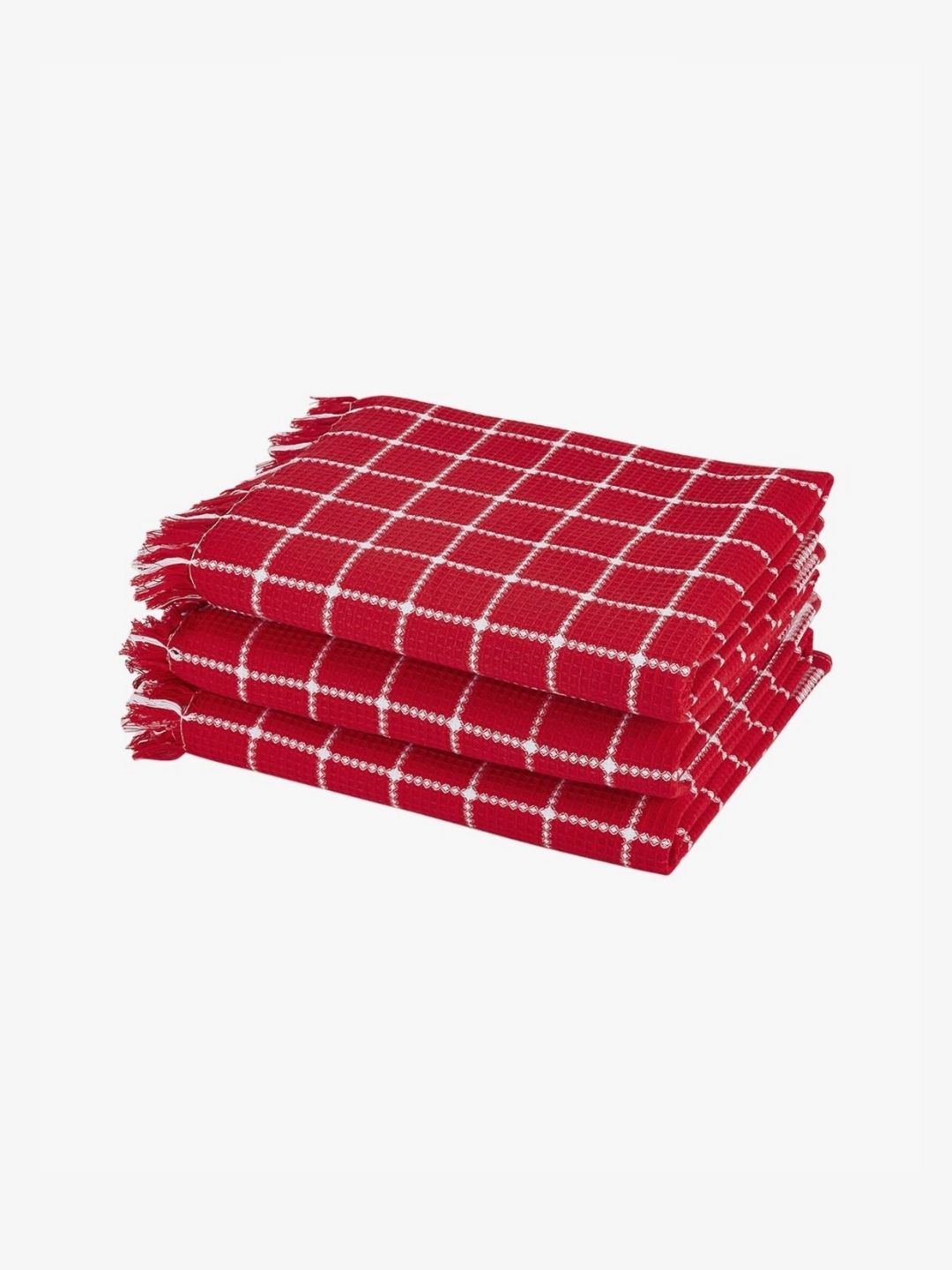 home expressions Red & White 3 Pieces Checked Pure Cotton 150 GSM Towel Set-picture-13