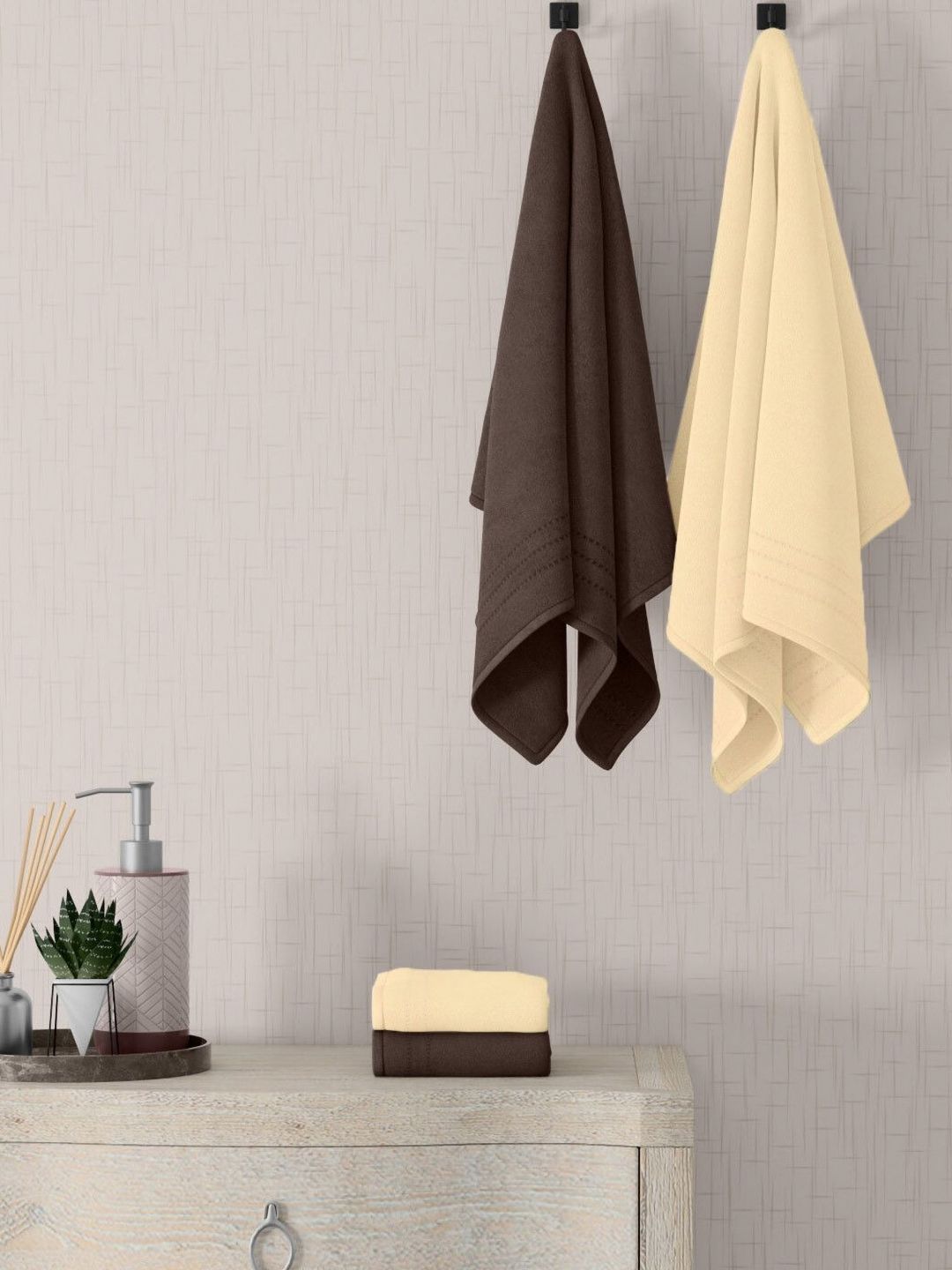 home expressions Brown & Cream 4 Pieces Cotton 380 GSM Towel Sets-picture-37