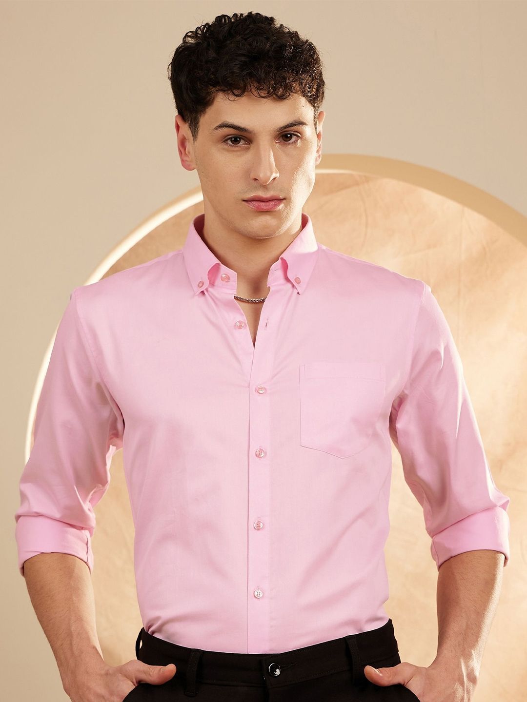 DENNISON Men Smart Slim Fit Solid Button-Down Collar Cotton Casual Shirt-picture-16