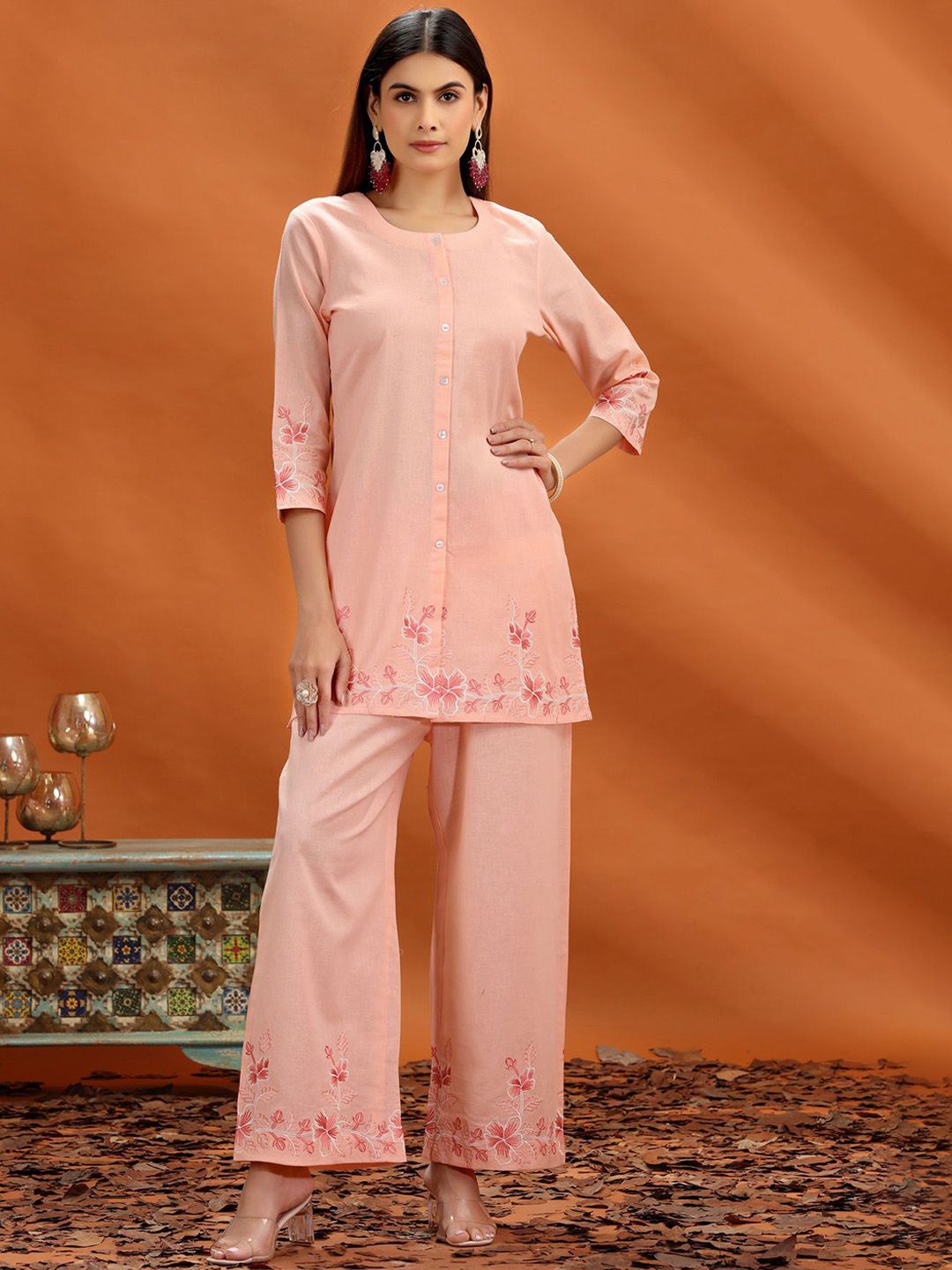 COTTON CULTURE Floral Embroidered Thread Work Pure Cotton Kurti With Trouser