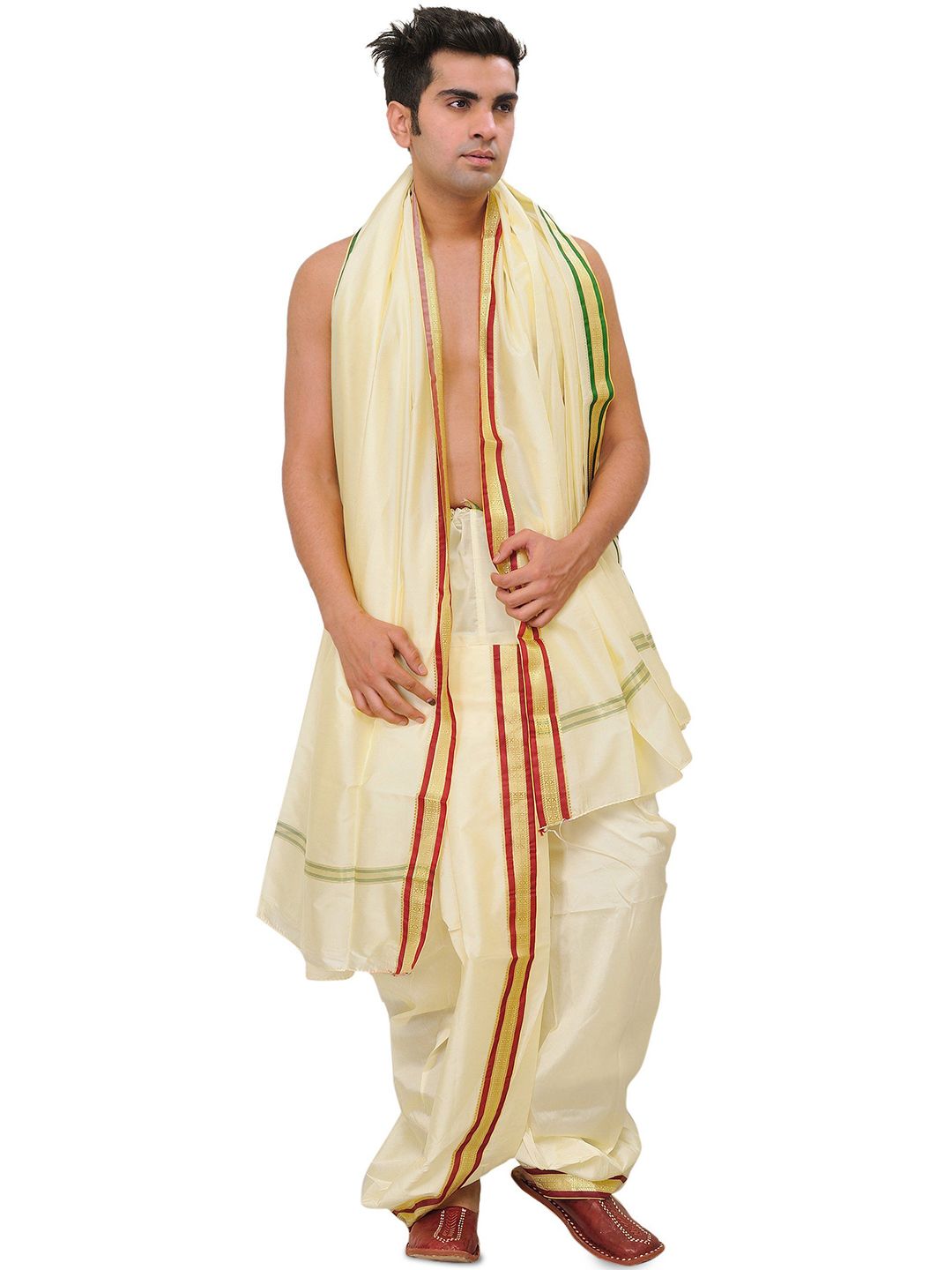 Exotic India Men Ready to Wear Dhoti and Angavastram Set-picture-38