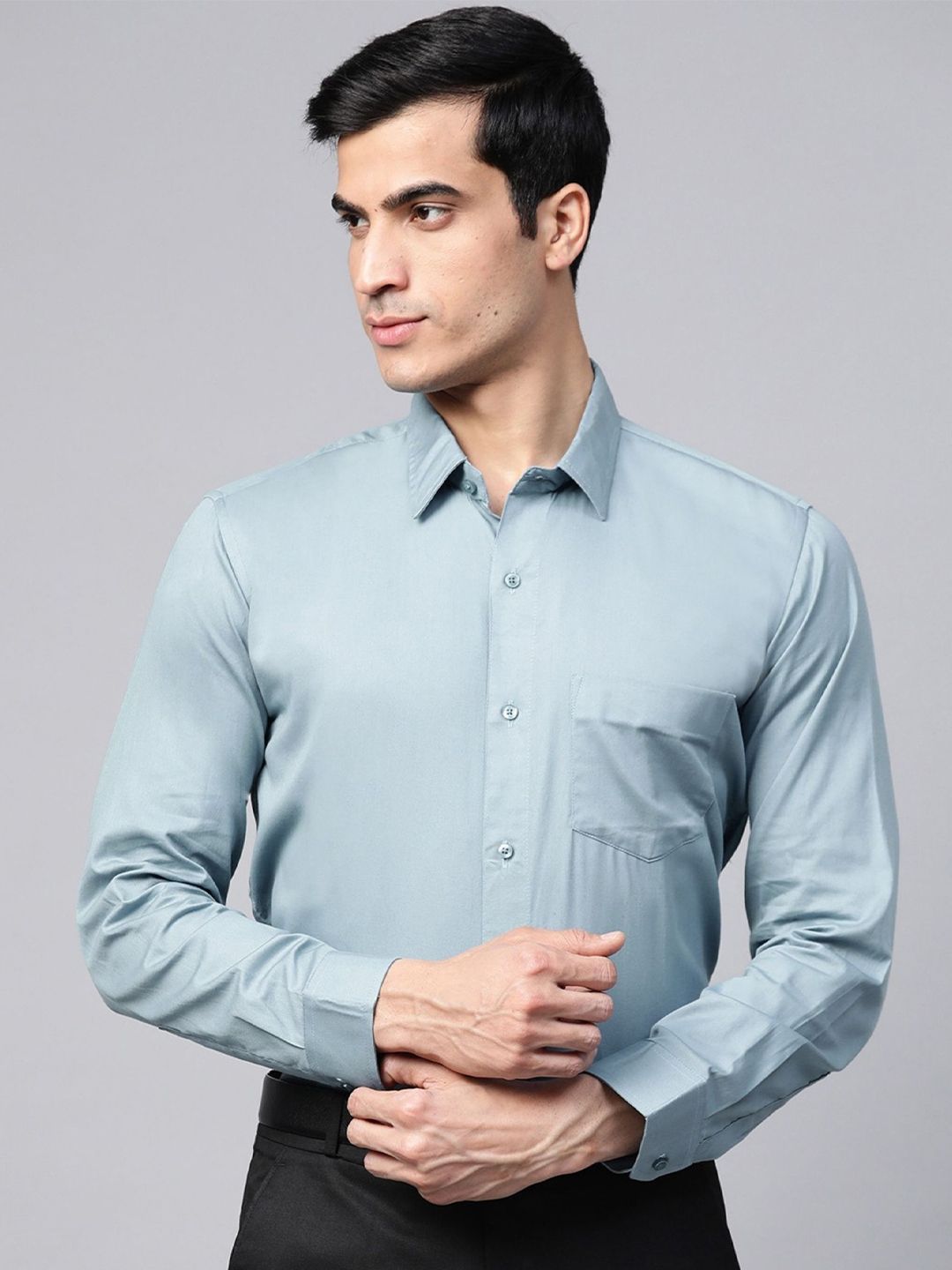 DENNISON Men Smart Slim Fit Solid Spread Collar Cotton Formal Shirt-picture-11