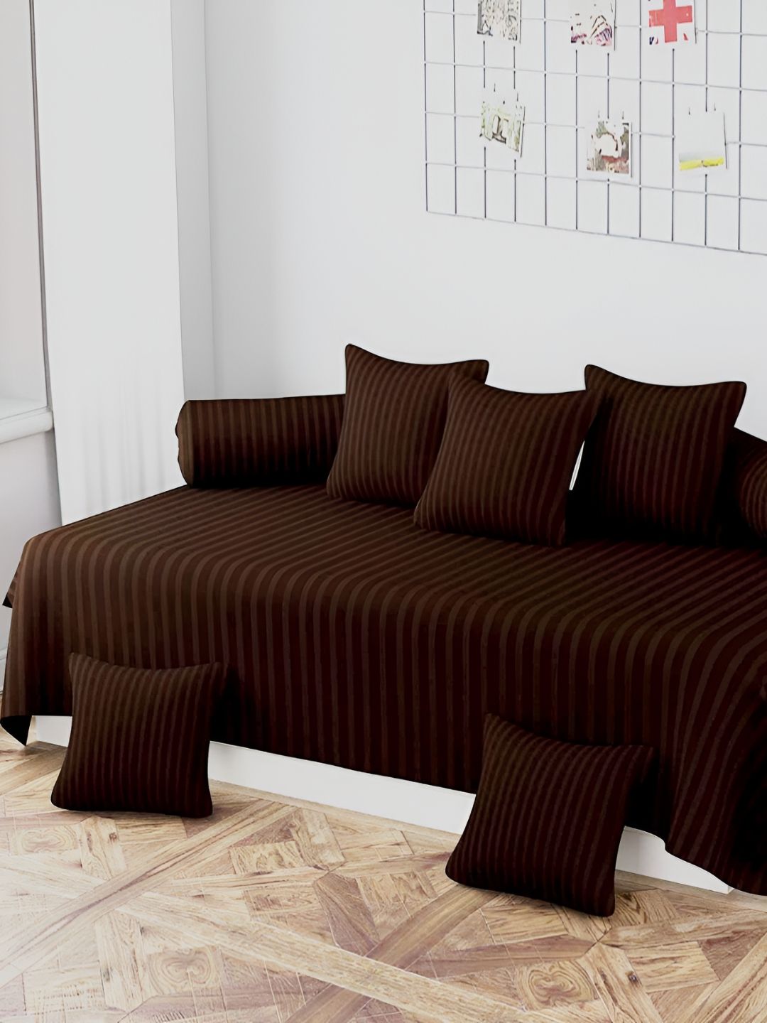 Aura 8 Pcs Coffee Brown Cotton Diwan Set-image-19