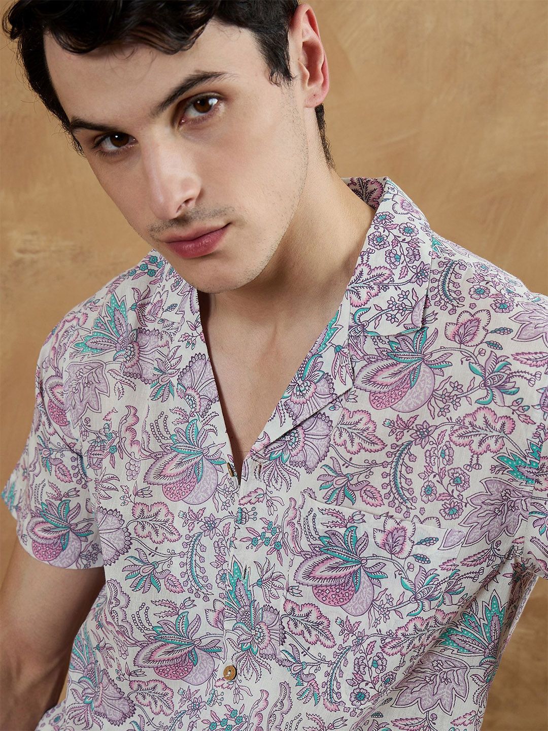 DENNISON Men Smart Fit Floral Printed Cuban Collar Cotton Casual Shirt-picture-12