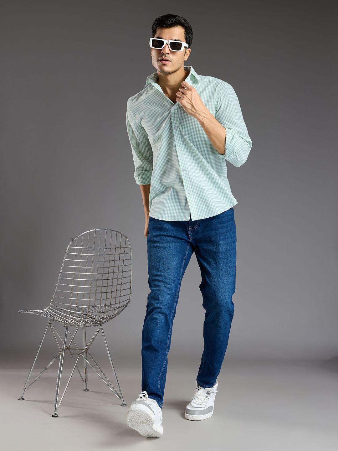 r.code by the roadster life co. R.Code by The Roadster Lifestyle Co. Men Classic Fit Micro Checked Cotton Casual Shirt-picture-14