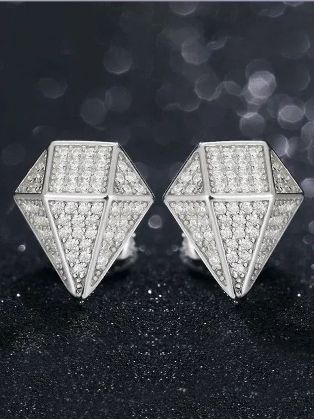 KRENOZ 925 Sterling Silver Cubic Zirconia Stones Studded Diamond Shaped Studs-picture-30