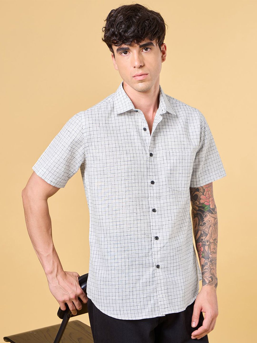 DON VINO Men Slim Fit Grid Tattersall Checks Checked Casual Shirt-picture-34