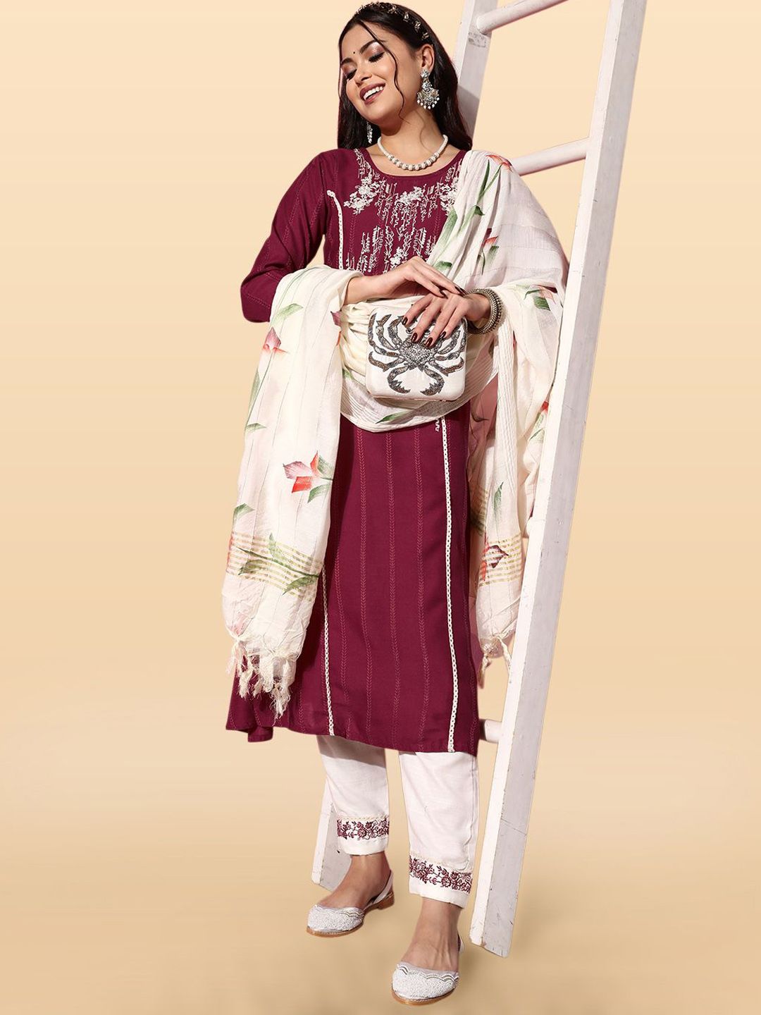 Anouk Rustic Women Floral Embroidered Kurta with Trousers & Dupatta-picture-42