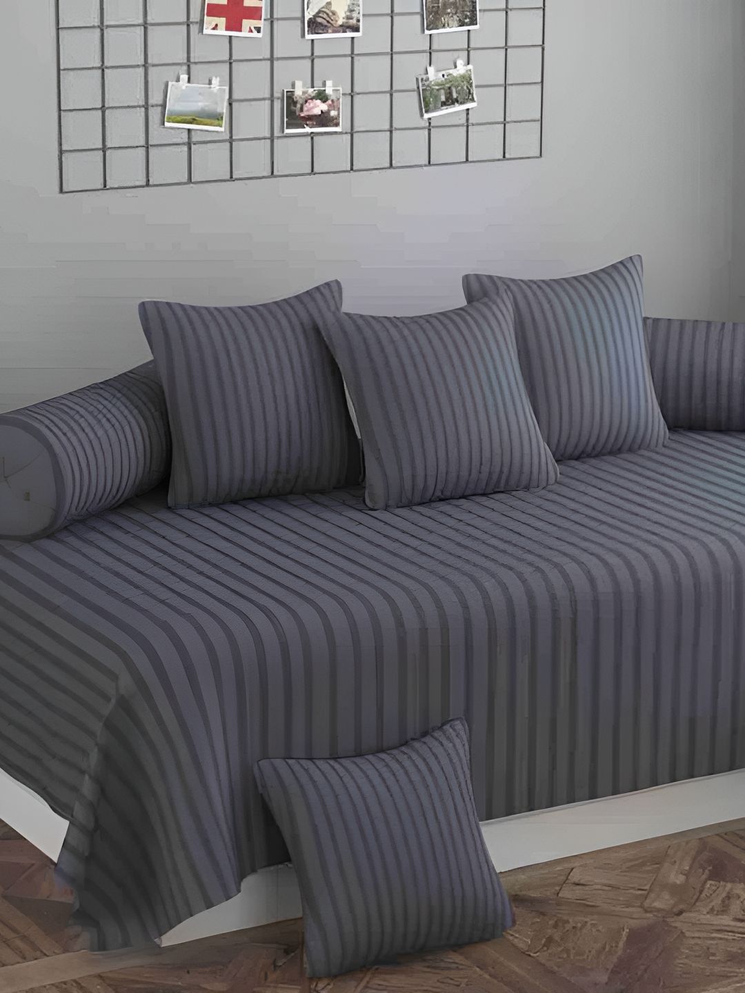 Aura 8 Pcs Grey Striped Cotton Diwan Set-picture-42